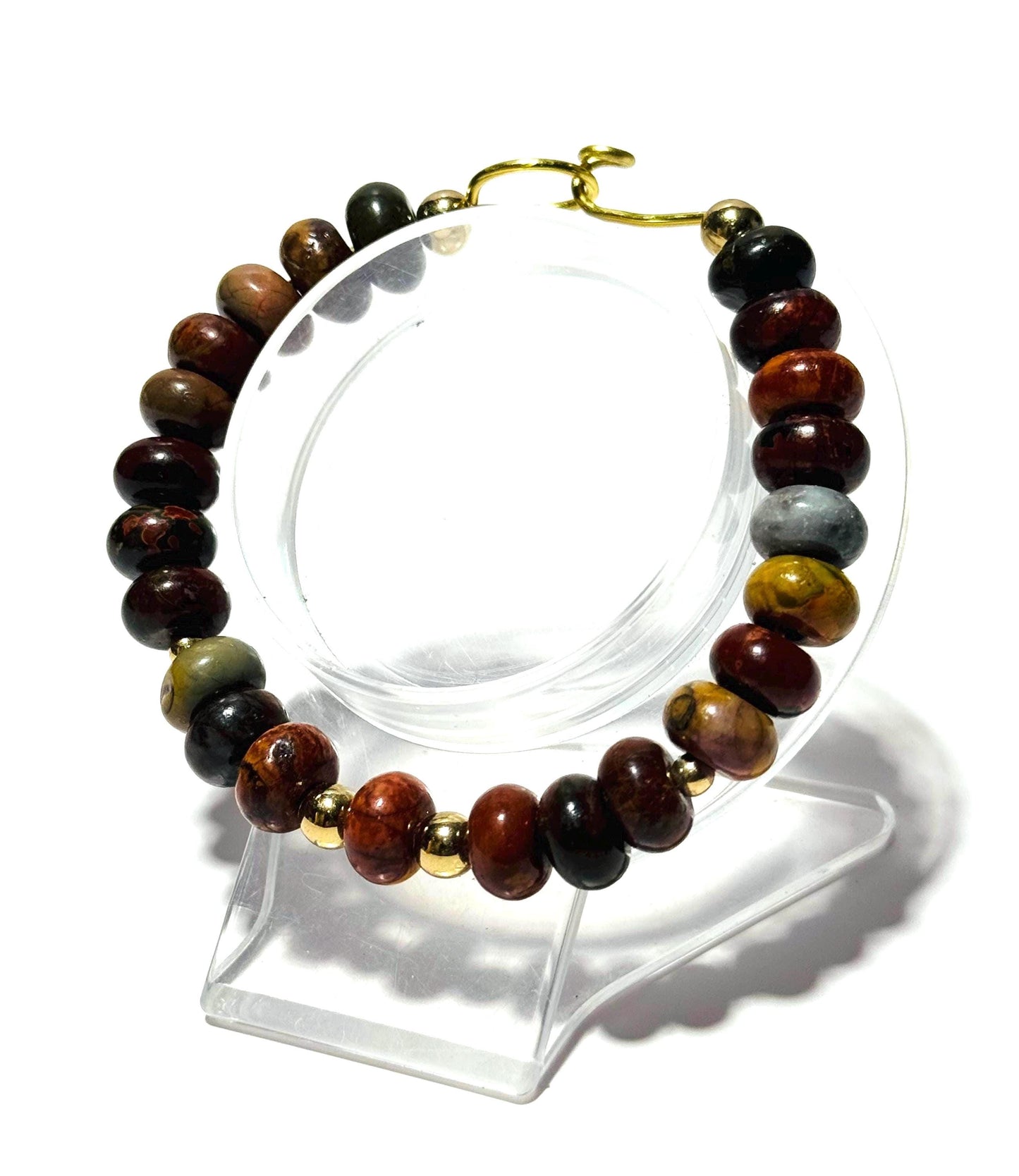 Natural Picasso Jasper Bracelet, Gemstone Bracelet, Hook & Loop Closure, Boho Bracelet, Joy, Support, Encouragement, Energy, 6.5”