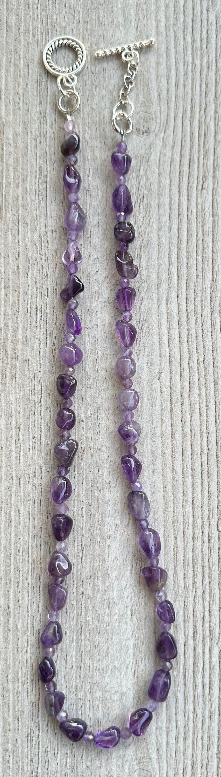 Amethyst  Necklace, Minimalist Necklace, Gemstone Necklace, Beaded Necklace, Gift For Her, Nugget Amethyst Semi Precious Stones, 20”