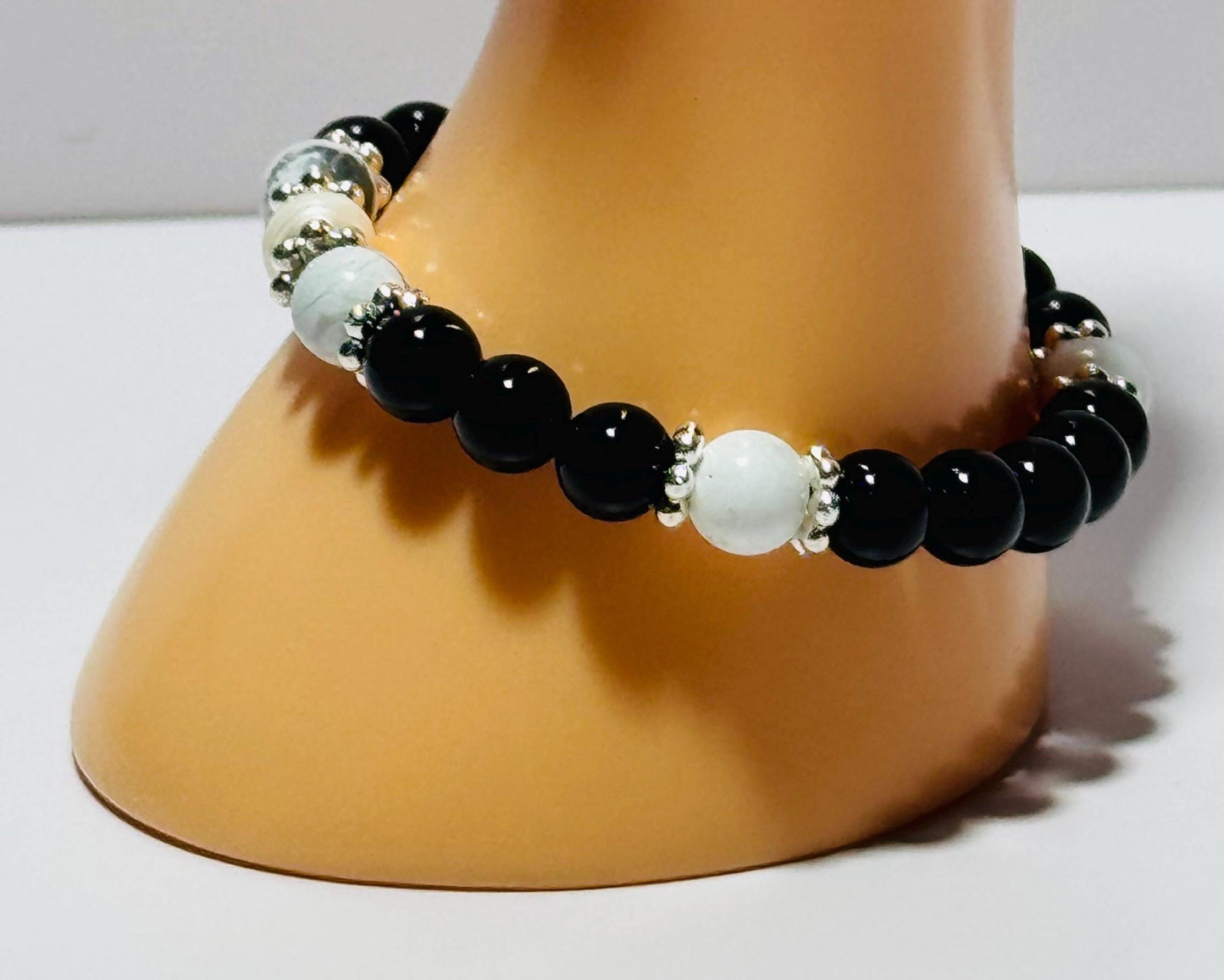 Natural Howlite Beaded Healing Bracelet, Boho, Stacking, Clarity, Patience, New Beginnings, Handmade, Beaded, 6 1/2”