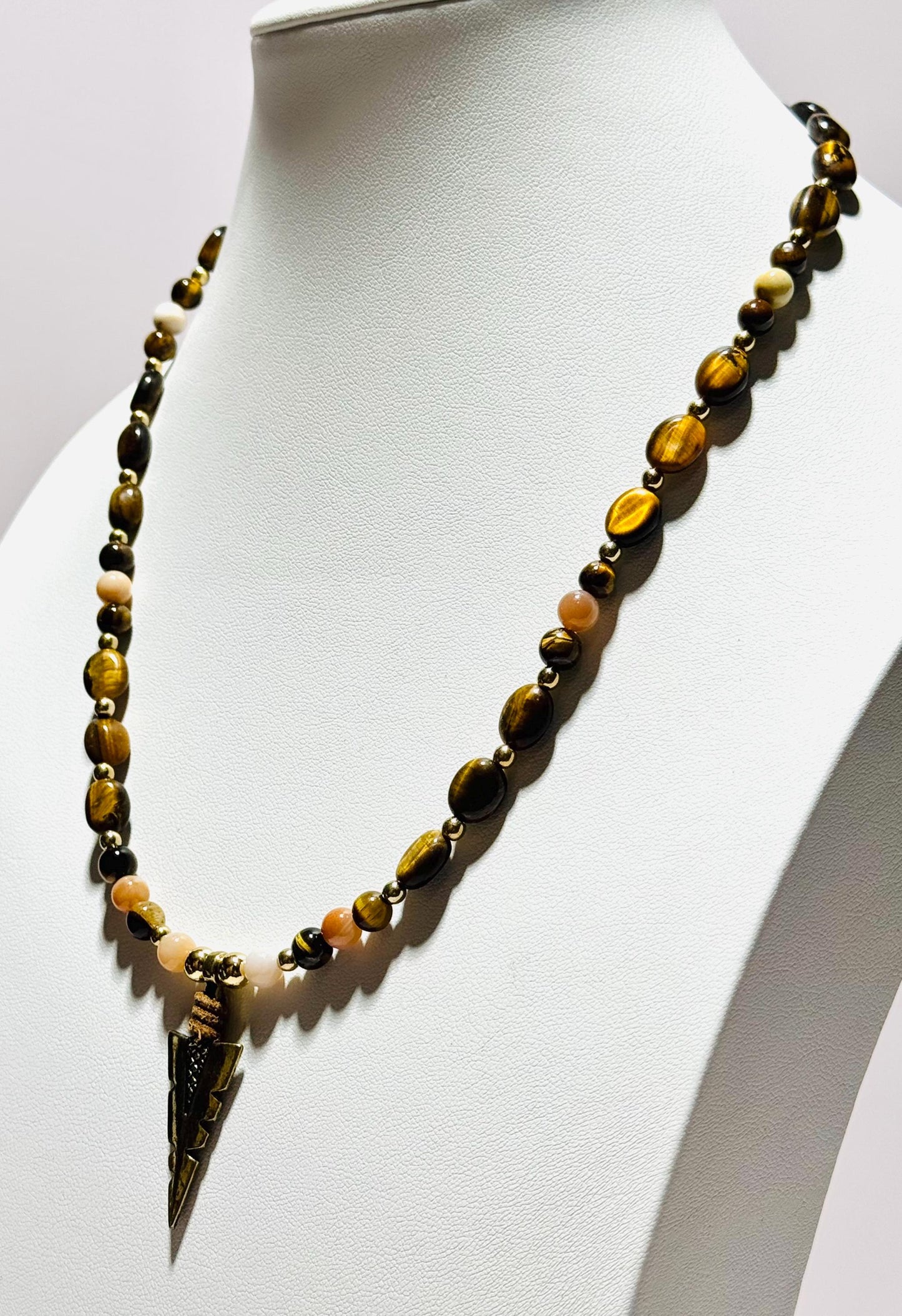 Brown Tiger Eye Necklace, Arrowhead Necklace,  Arrowhead Pendant, Minimalist, Boho, Agate, Gift for Her, 23” Prosperity, Courage, Strength