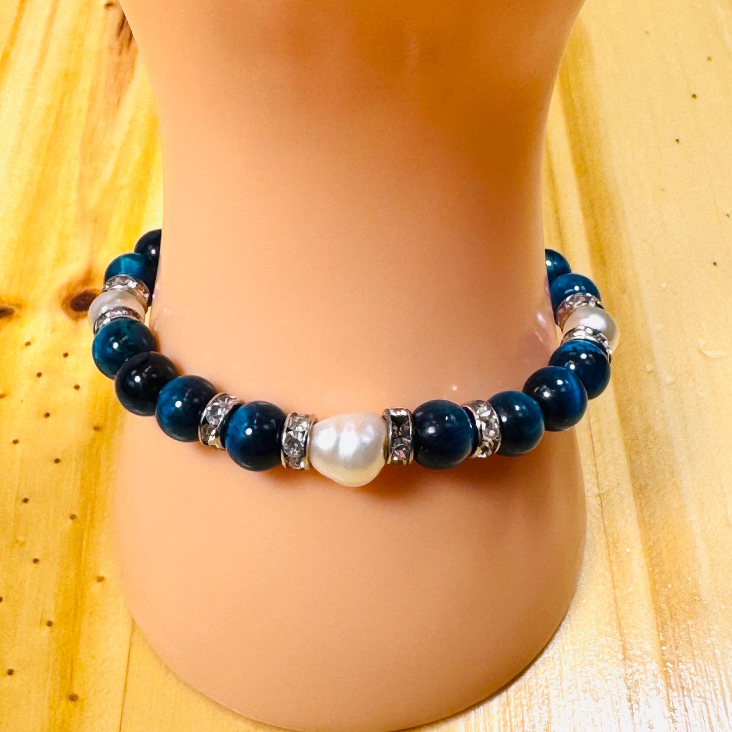Protection, Spiritual Growth, Mental Clarity, Empathy, Confidence, Patience, Strength, Tiger Eye Bracelet, Freshwater Pearl Bracelet, 7”