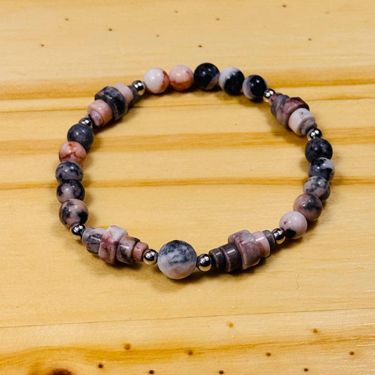 Empathy Bracelet, Peace Bracelet, Courage Bracelet, Strength Bracelet, Stress Bracelet, Calming, Pink Zebra Jasper Stretch Bracelet, 7”