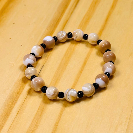 Prosperity, Courage, Energy, Strength, Peace, Anxiety, Healing, Stress, Heart Chakra, Perseverance,  Mother of Pearl Stretch Bracelet 6.5