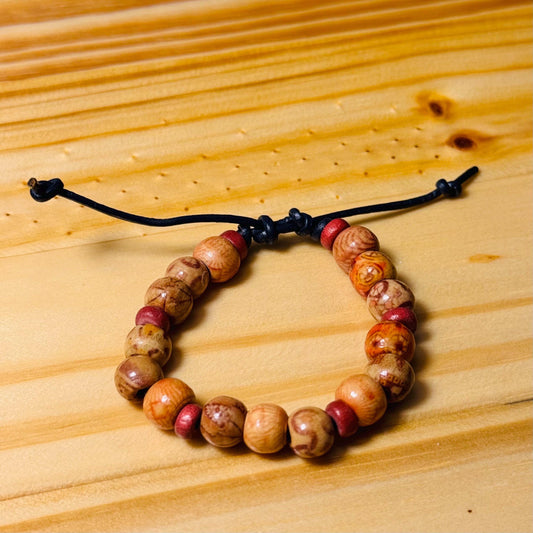 Adjustable Wood Bracelet, Biker Bracelet, Leather Motorcycle Bracelet, Wood Motorcycle Bracelet, Leather Cord,  Gift, 6 - 7 1/2”