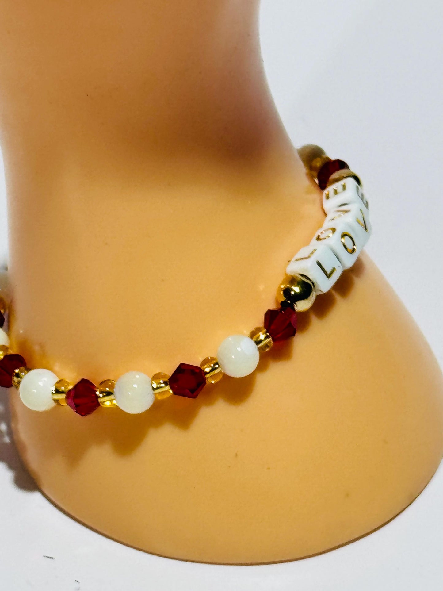 Love Bracelet, Love Charm, Mother of Pearl Charm Bracelet, Boho, Minimalist, Dainty, Stretch Bracelet, Beaded, Bohemian, Gift, 7”