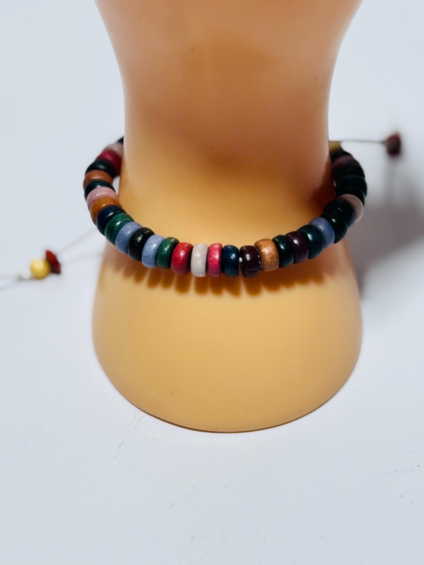 Adjustable Wood Bracelet, Motorcycle Wood Bracelet, Wood Biker Bracelet, Painted Wood Bracelet, Boho Bracelet, Leather Cord,  5 1/2 - 8”