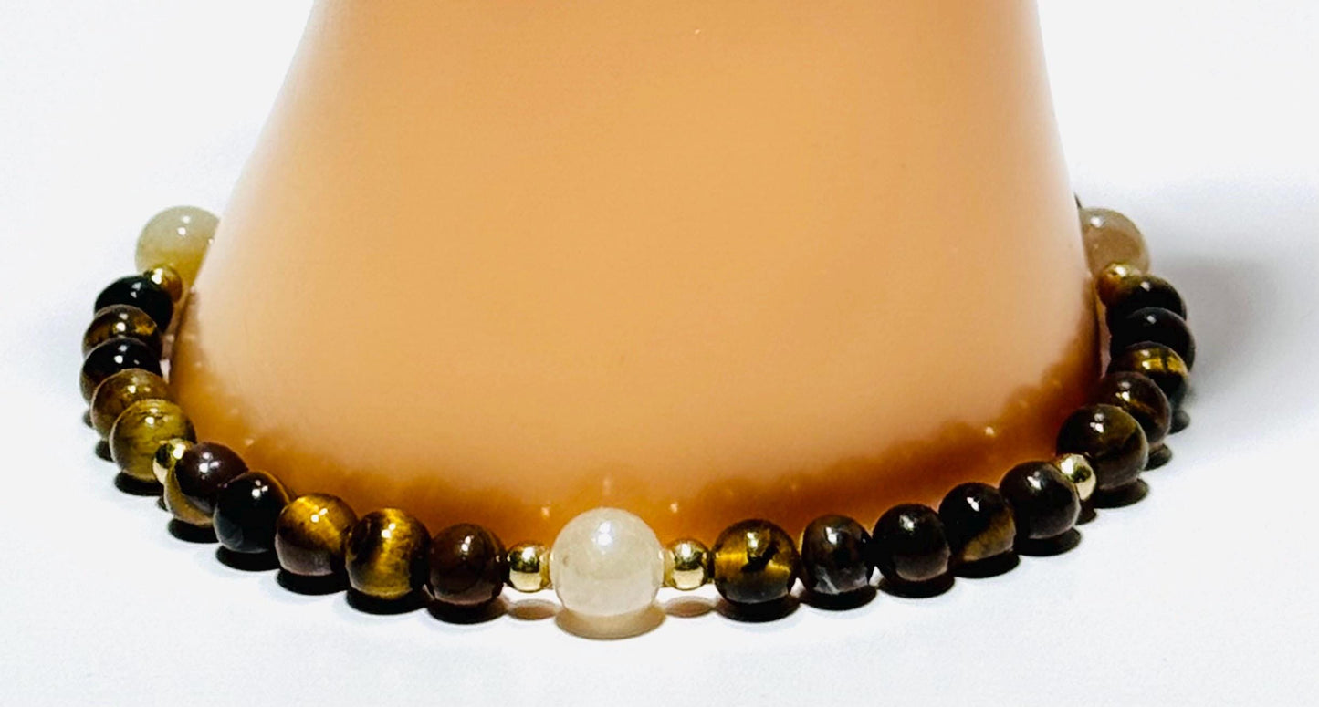 Natural Brown Tiger Eye Bracelet, Stretch Bracelet, Tiger Eye Bracelet, Boho Jewelry, Minimalist, Agate, Beaded, Stacking, Gift, 9”