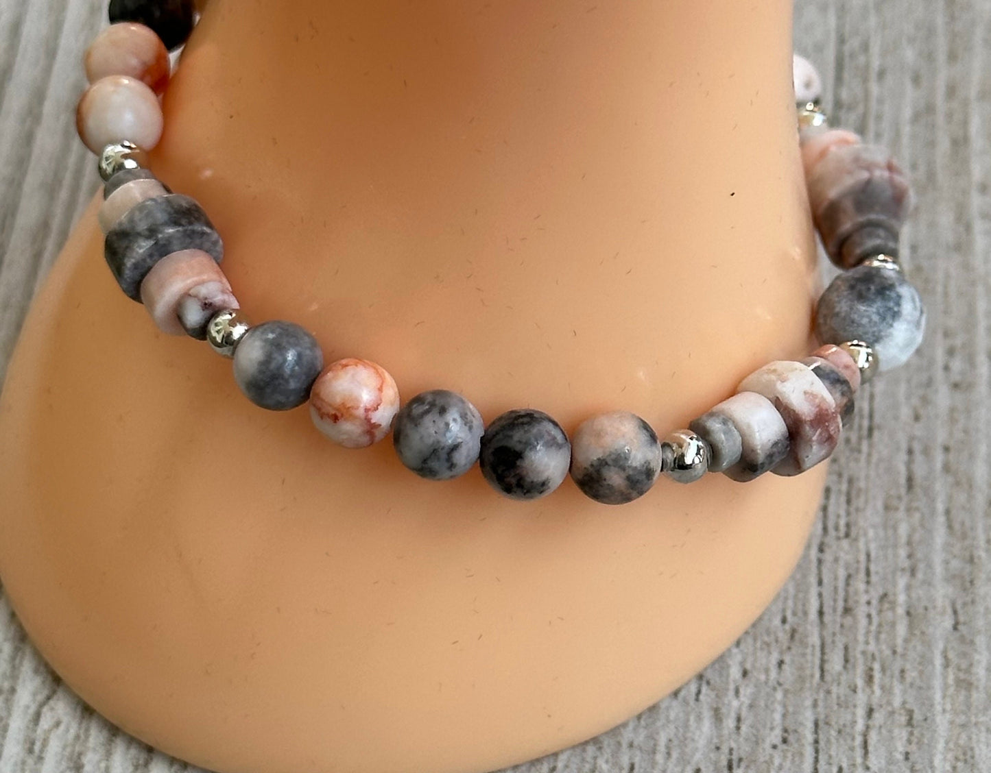 Empathy Bracelet, Peace Bracelet, Courage Bracelet, Strength Bracelet, Stress Bracelet, Calming, Pink Zebra Jasper Stretch Bracelet, 7”