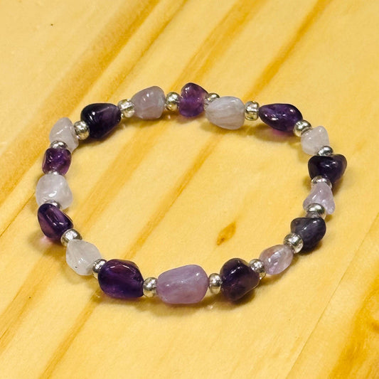 Calming, Spiritually Enhancing, Anxiety, Tranquility,  Depression, Emotional Balance, Trauma, Natural Amethyst Stretch Bracelet, Boho, 6.75”