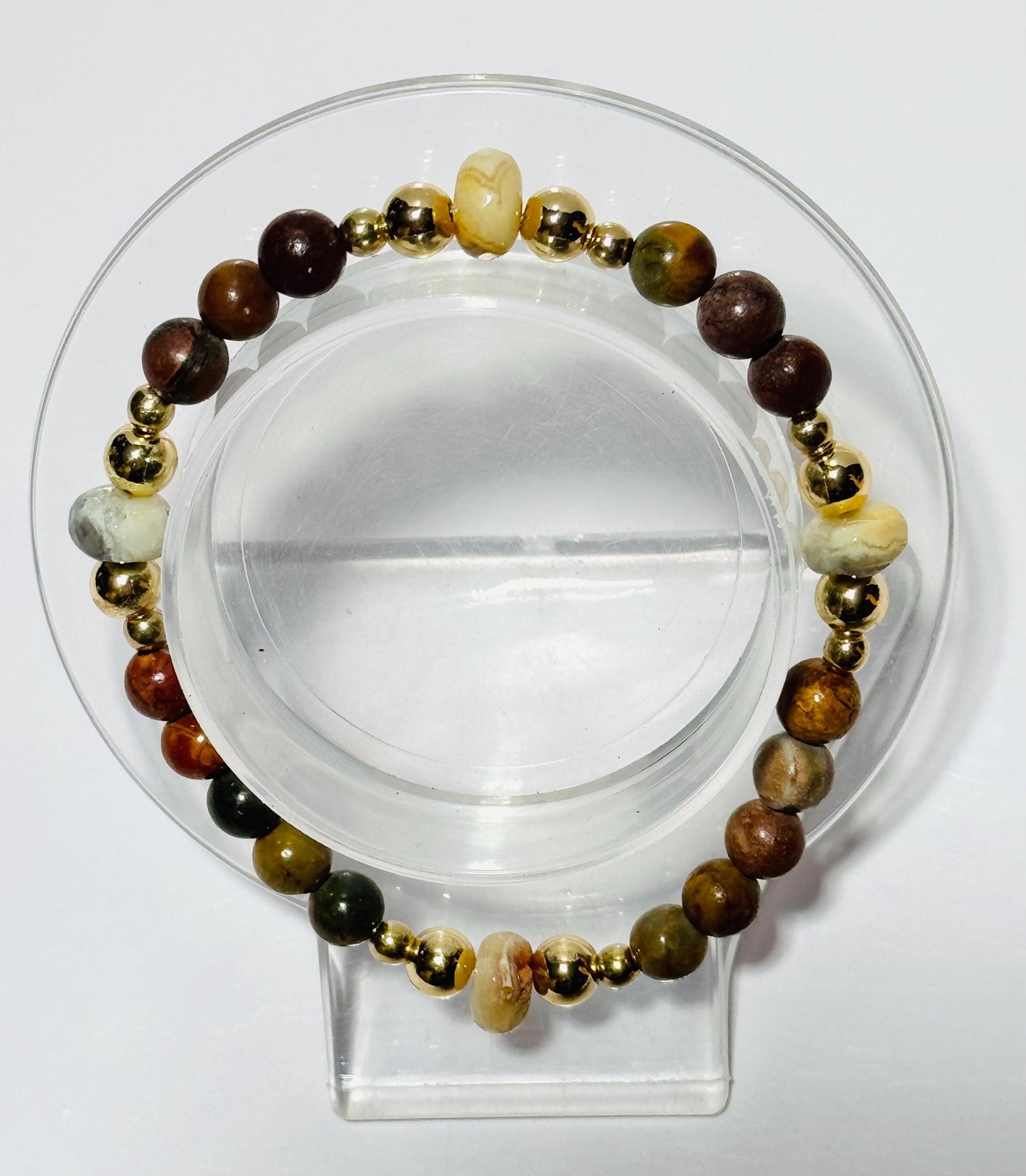 Natural Picasso Jasper Bracelet, Stretch Bracelet, Agate Bracelet, Boho Bracelet, Minimalist, Beaded, Stacking, Encouragement, 6.75”