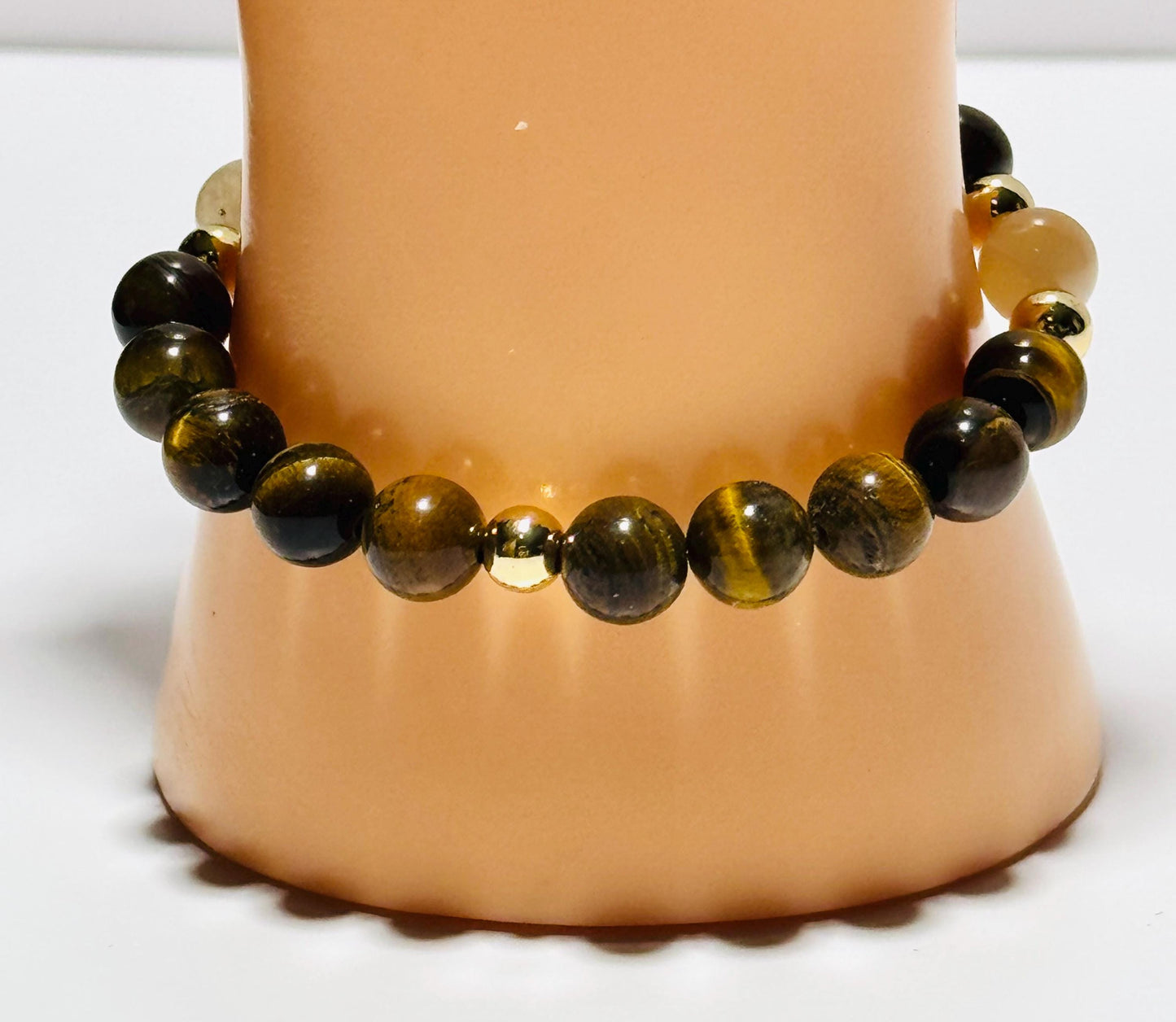 Natural Tiger Eye Bracelet, Brown Tiger Eye Bracelet, Stretch Bracelet, Minimalist, Agate highlights, Boho, Semi Precious Gemstones, Gift 6”
