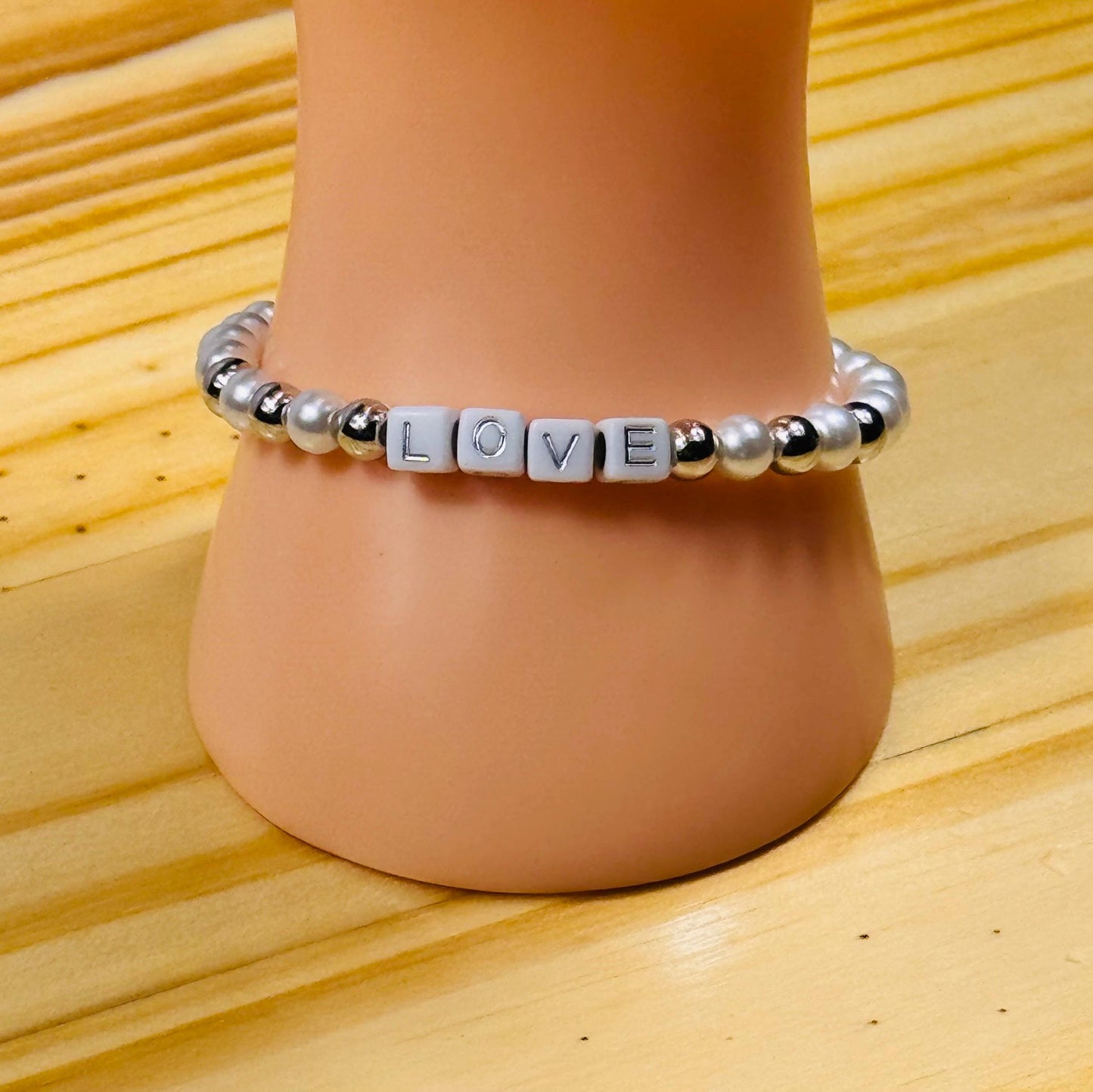 Charm Bracelet, Love Charm, Pearl Stretch Bracelet, Handmade Beaded Bracelet, Boho, Stacking, Minimalist, Bohemian, Gift 7”