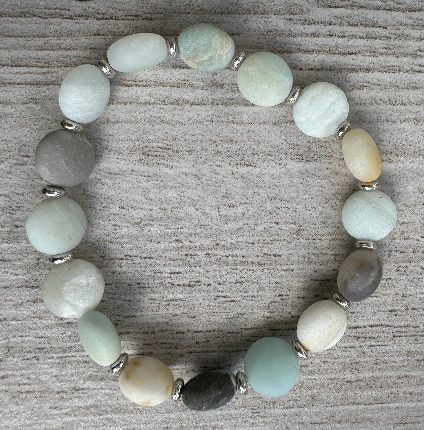 Enhances Love, Anxiety, Trauma, Healing, Integrity, Fatigue, Soothes Aggravated Situations, Natural Matte Amazonite Bracelet, Stretch, 6.5”