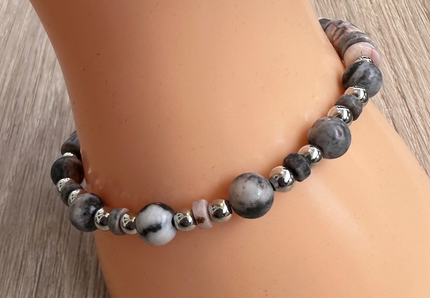 Peace Bracelet, Anxiety Bracelet, Courage Bracelet, Empathy Bracelet, Strength Bracelet, Pink Zebra Jasper Stretch Bracelet, , 6.5”