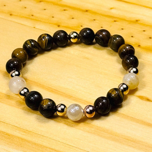 Natural Tiger Eye Bracelet, Brown Tiger Eye Bracelet, Stretch Bracelet, Minimalist, Agate highlights, Boho, Semi Precious Gemstones, Gift 6”