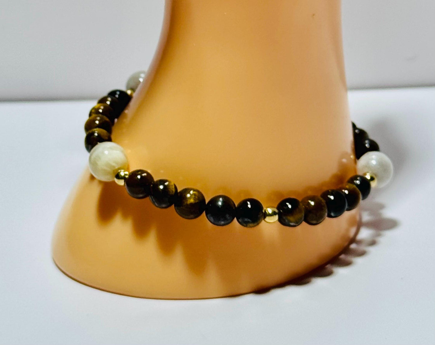 Natural Tiger Eye Bracelet, Brown Tiger Eye Bracelet, Stretch Bracelet, Agate Highlights, Boho, Beaded, Bohemian, Stacking, Gift, 7.5”