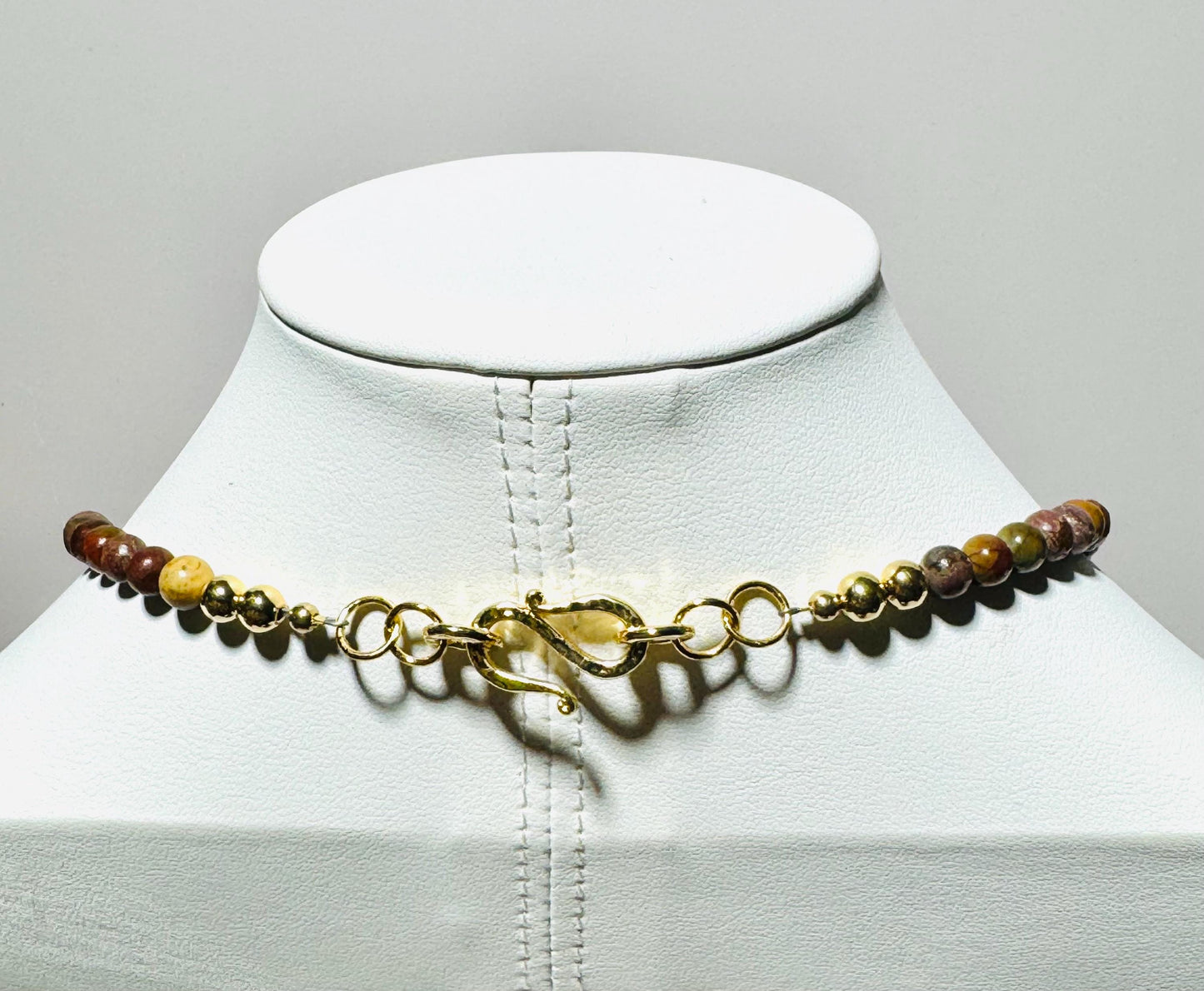 Picasso Jasper Necklace, Crazy Lace Agate Rondelles, 16mm Agate Centerpiece, Semi Precious Gemstone, Beads, Gift for Her, 34”, Encouragement