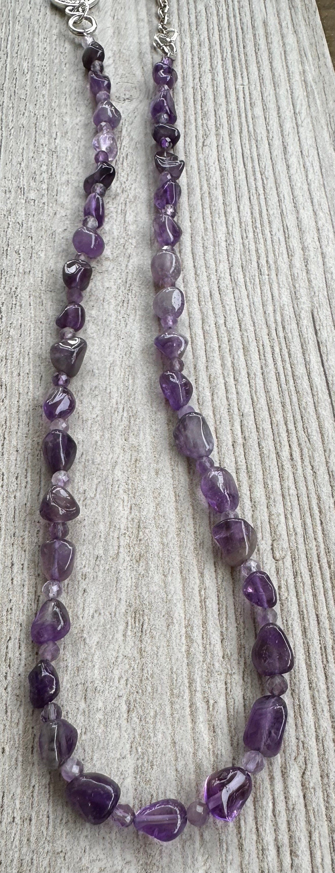Amethyst  Necklace, Minimalist Necklace, Gemstone Necklace, Beaded Necklace, Gift For Her, Nugget Amethyst Semi Precious Stones, 20”