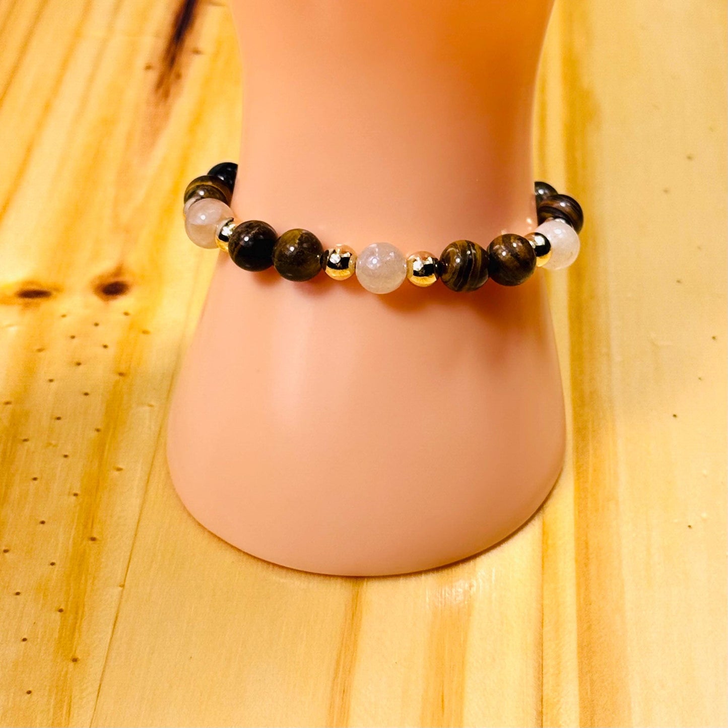 Brown Tiger Eye Bracelet, Natural Tiger Eye Bracelet, Stretch, Boho, Beaded Bracelet, Bohemian, Agate Highlights, Stacking, Gift, 6”
