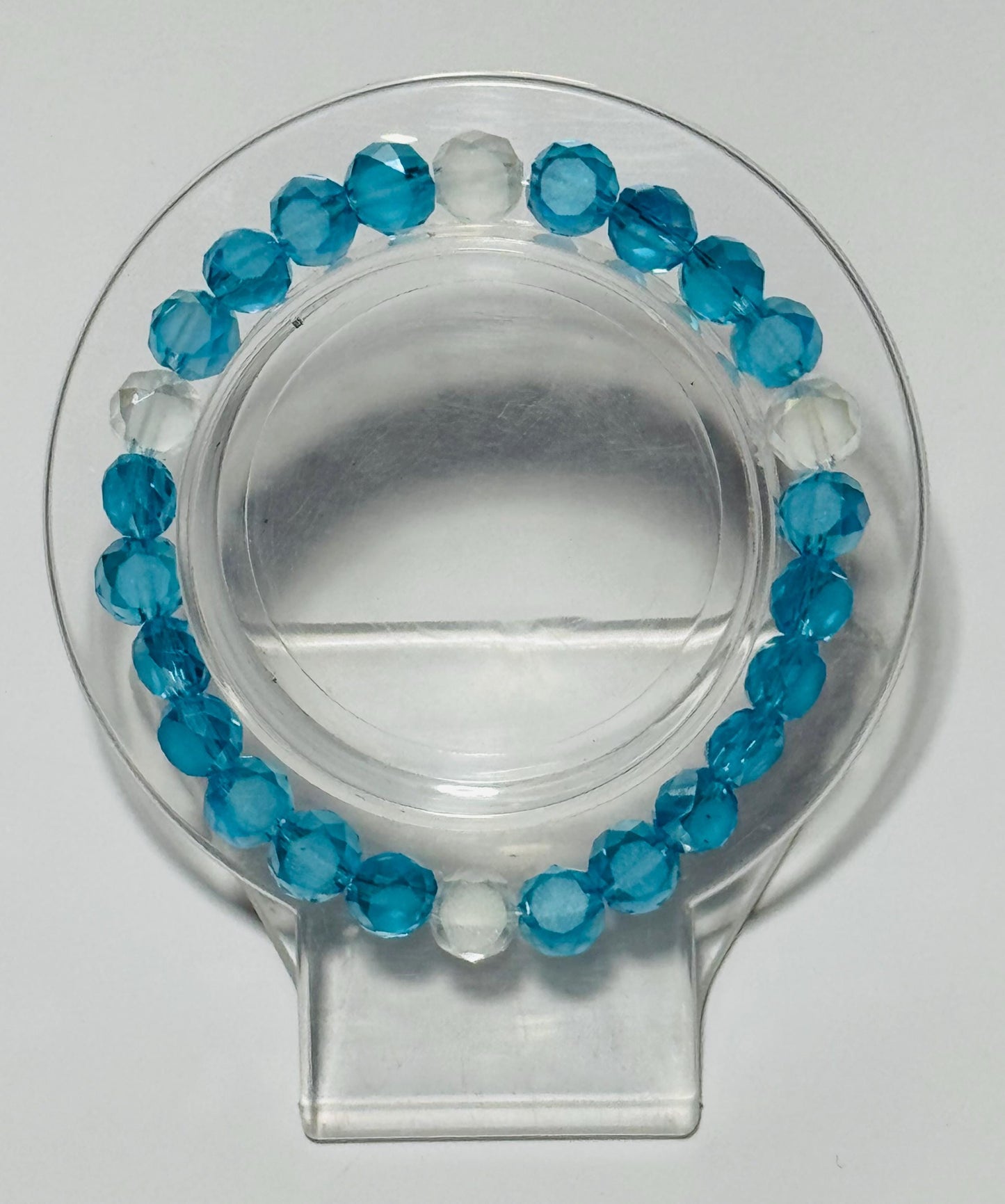 Light Blue Faceted Crystal Bead Bracelet, Clear Faceted Crystal Bead Bracelet, Stretch Bracelet, Boho Bracelet, Minimalist, Gift, 6.5”