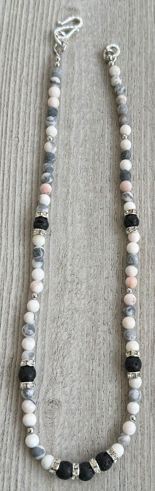 Pink Zebra Jasper Necklace, Lava Stones, Jasper Necklace, Diffuser, Gift for Her, 21”, Aromatherapy Essential Oils, Empowering, Stability