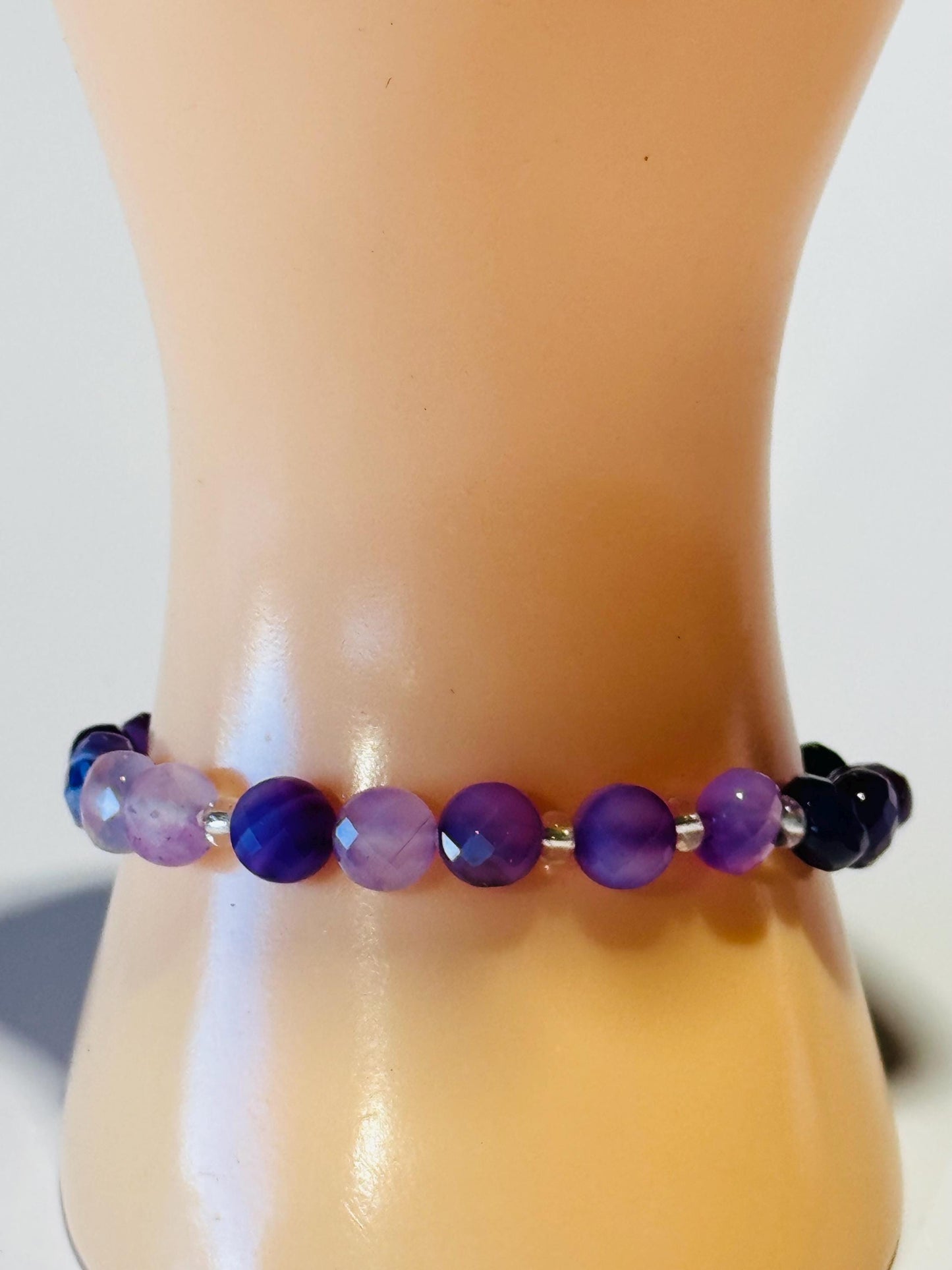 Natural Banded Purple Agate Stretch Bracelet, Minimalist Protection Bracelet, Anxiety Gemstone Bracelet, Stress, Boho Stacking Bracelet, 6.5”