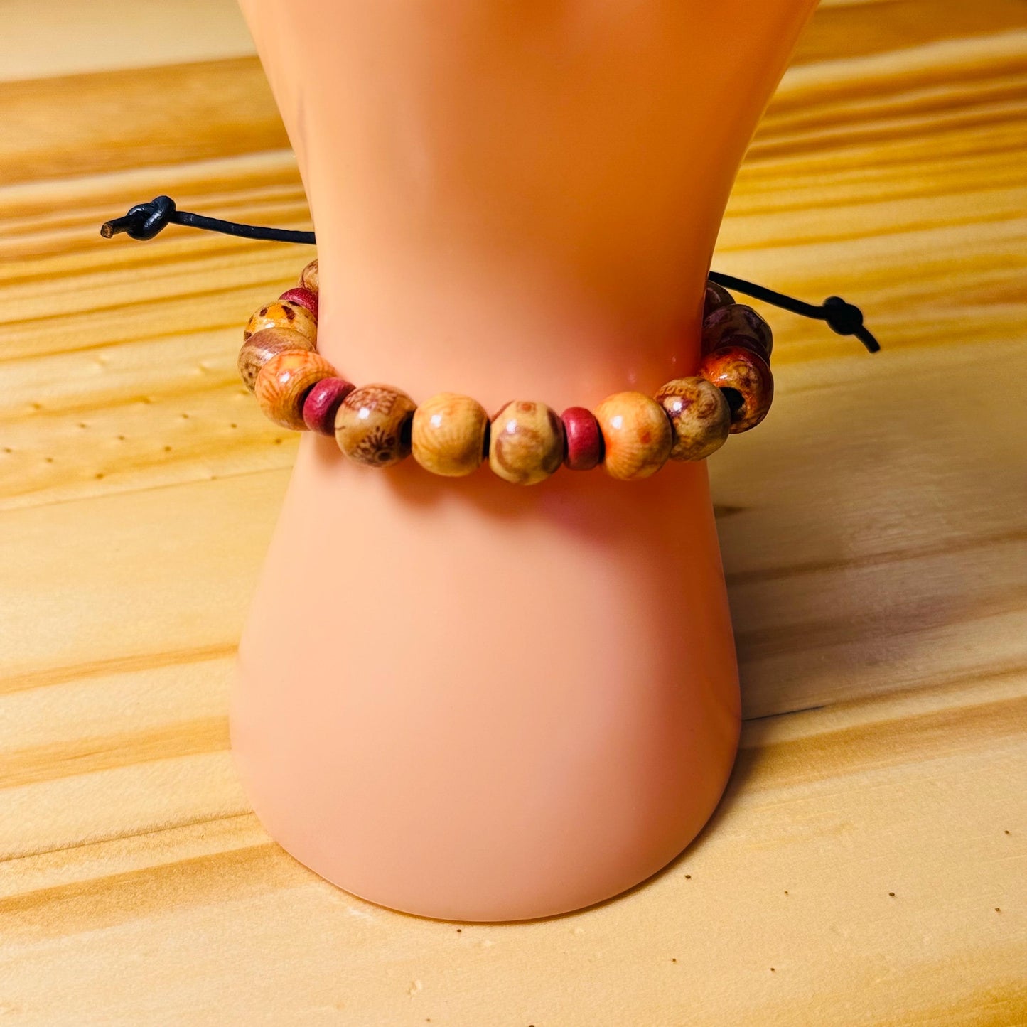 Adjustable Wood Bracelet, Biker Bracelet, Leather Motorcycle Bracelet, Wood Motorcycle Bracelet, Leather Cord,  Gift, 6 - 7 1/2”