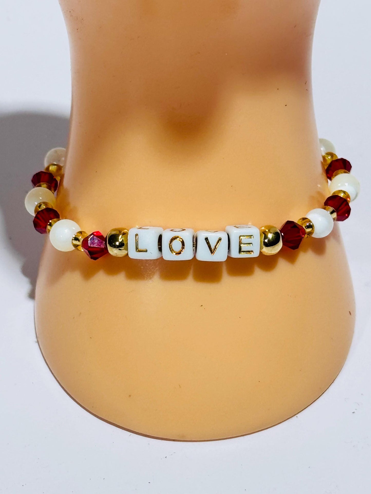 Love Bracelet, Love Charm, Mother of Pearl Charm Bracelet, Boho, Minimalist, Dainty, Stretch Bracelet, Beaded, Bohemian, Gift, 7”