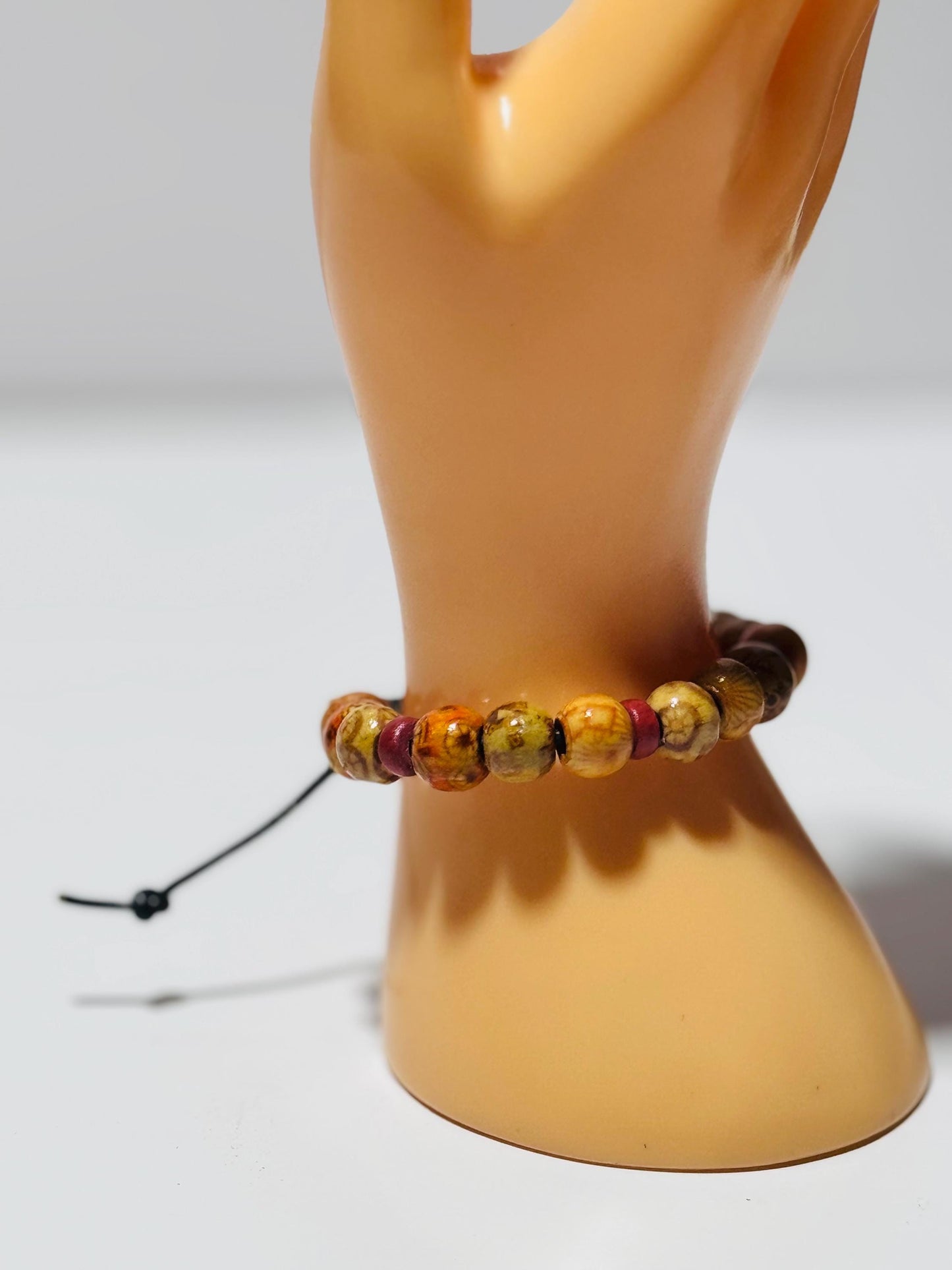Adjustable Wood Bracelet, Biker Bracelet, Leather Motorcycle Bracelet, Wood Motorcycle Bracelet, Leather Cord,  Gift, 6 - 7 1/2”