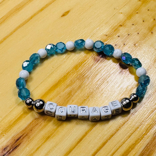 Blue Crystal Courage Stretch Bracelet, White Quartz Courage Bracelet, Stretch Bracelet, Boho Bracelet, Minimalist, Gift, 7”