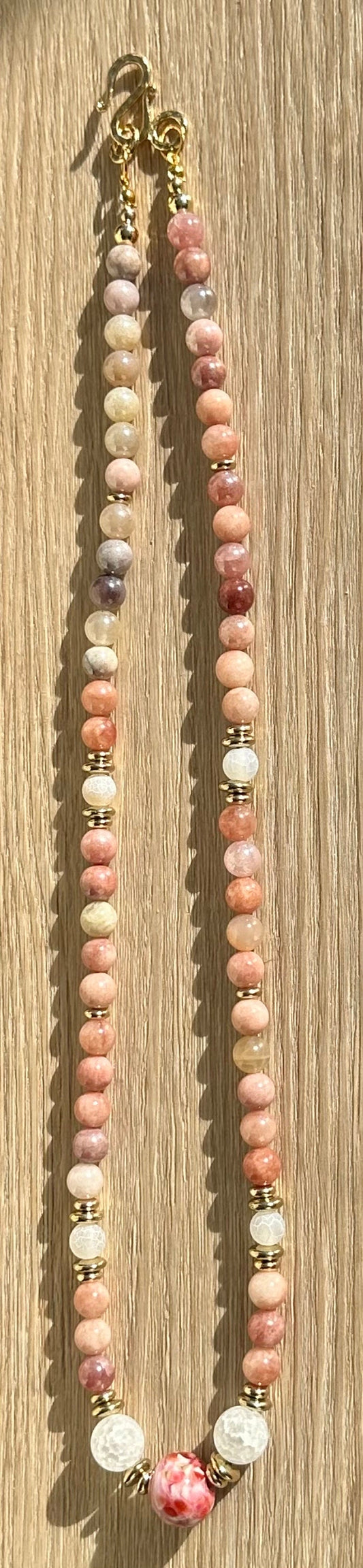 Sunstone Necklace, Botswana Agate 16mm Centerpiece, Chunky Necklace, Boho, Bohemian, Semi Precious Gemstones, Gift for Her, 26”, Leadership