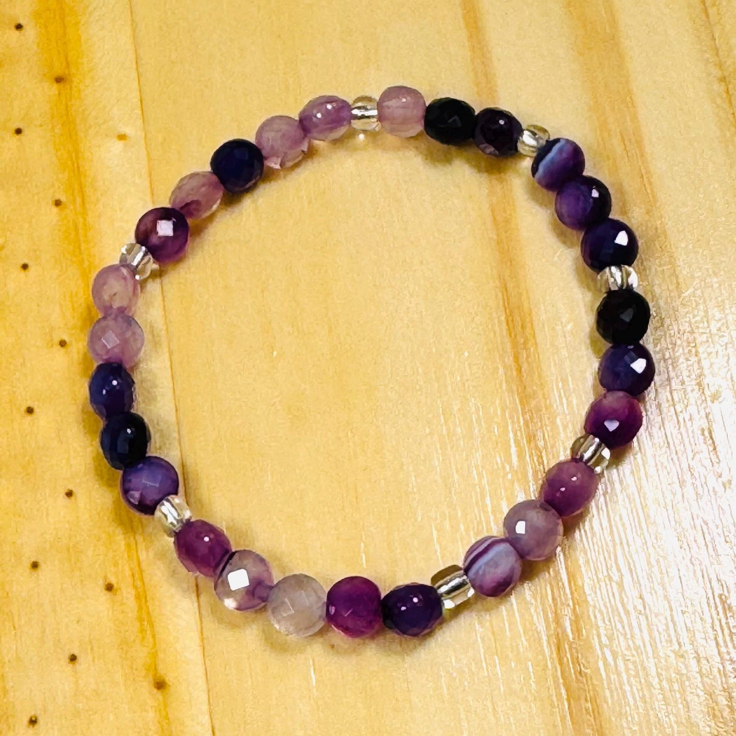Banded Purple Agate Beaded Stretch Bracelet, Healing Bracelet, Protection Bracelet, Gemstone Bracelet, Empathy, Stress, Clarity, Sympathy,  6.5”