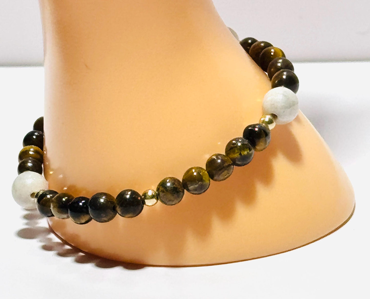 Natural Tiger Eye Bracelet, Brown Tiger Eye Bracelet, Stretch Bracelet, Agate Highlights, Boho, Beaded, Bohemian, Stacking, Gift, 7.5”