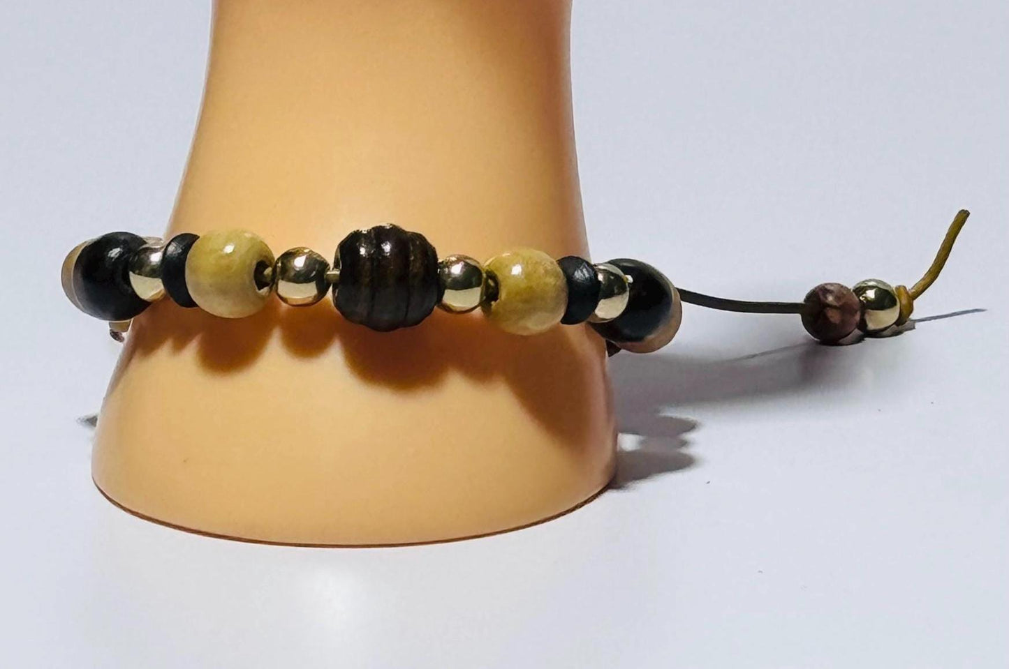 Adjustable Wood Bracelet, Biker Wood Bracelet, Wood Motorcycle Bracelet, Boho Bracelet, Minimalist, Leather Cord 7 1/2” - 10”