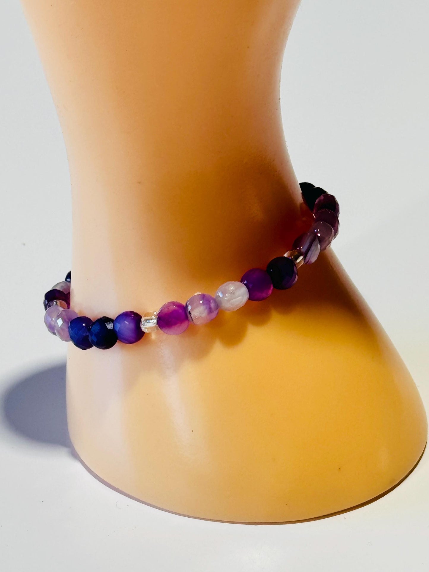 Banded Purple Agate Beaded Stretch Bracelet, Healing Bracelet, Protection Bracelet, Gemstone Bracelet, Empathy, Stress, Clarity, Sympathy,  6.5”