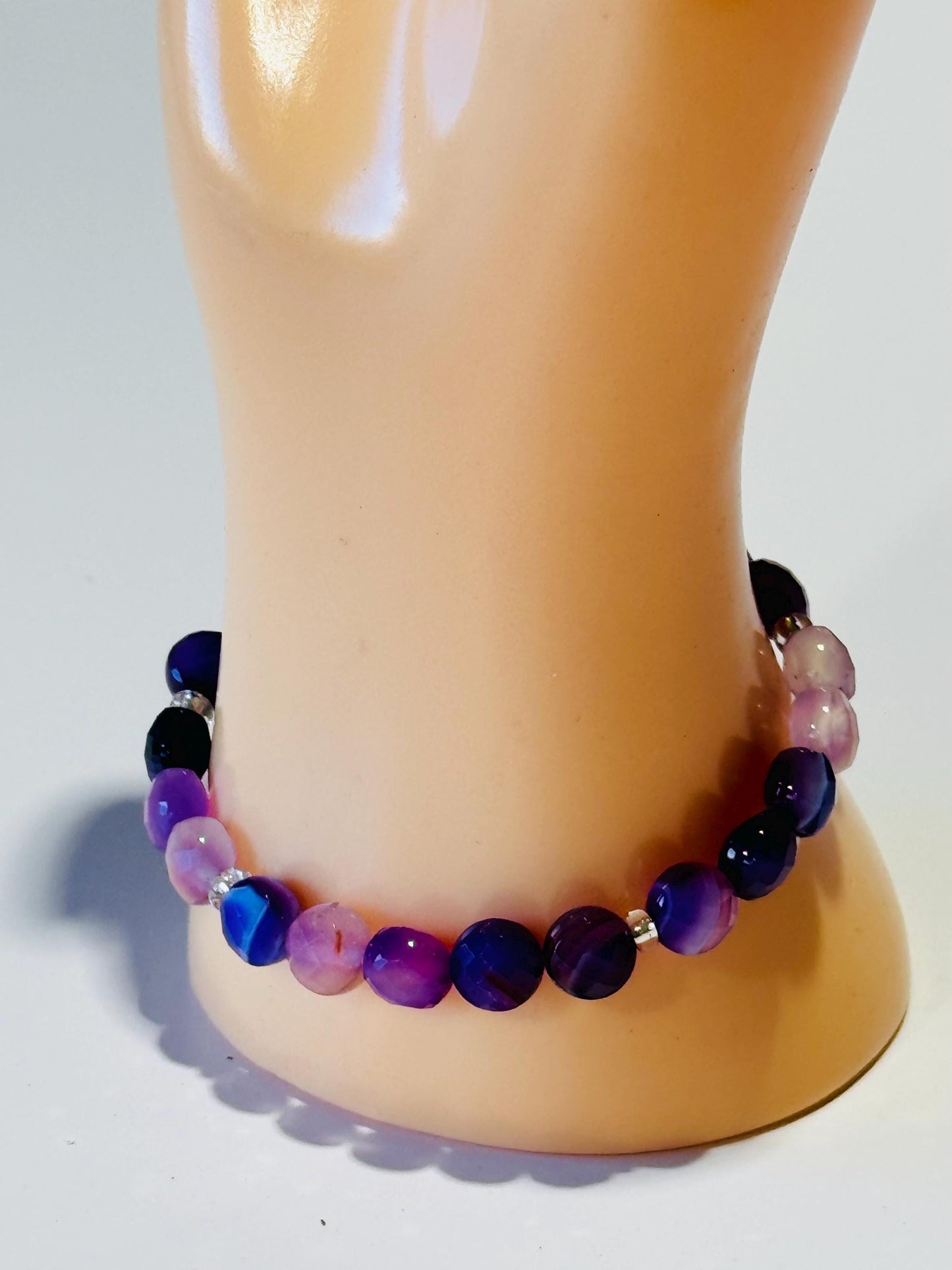 Natural Banded Purple Agate Stretch Bracelet, Minimalist Protection Bracelet, Anxiety Gemstone Bracelet, Stress, Boho Stacking Bracelet, 6.5”