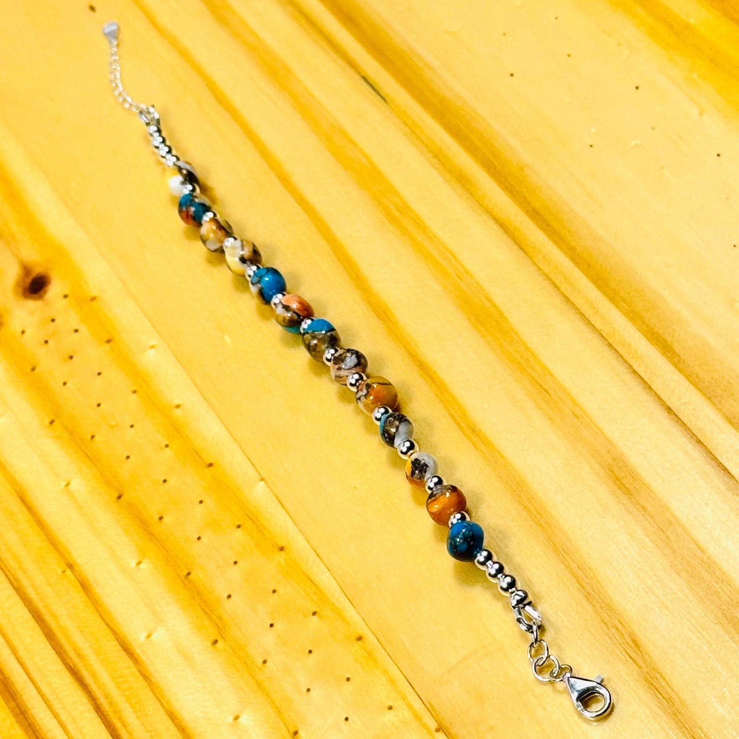Handcrafted Kingman Bronze Spiny Oyster Turquoise Bracelet, 925 Sterling Silver, Adjustable with Extender Chain. 7” - 8.25”