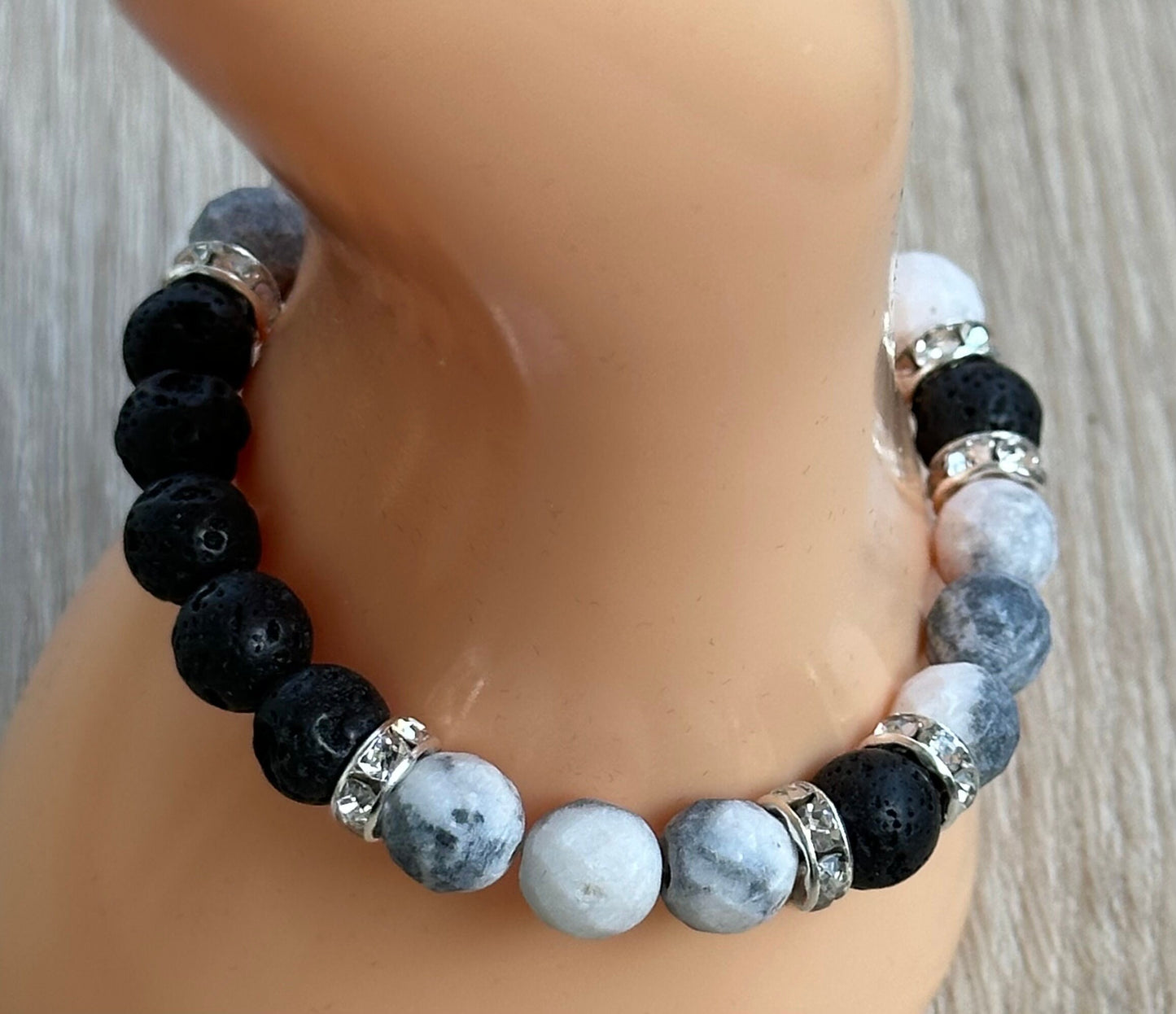 Spiritual Growth Bracelet, Empathy Bracelet, Peace Bracelet, Anxiety Bracelet, Pink Zebra Jasper Bracelet, Aromatherapy Bracelet, 6.25”
