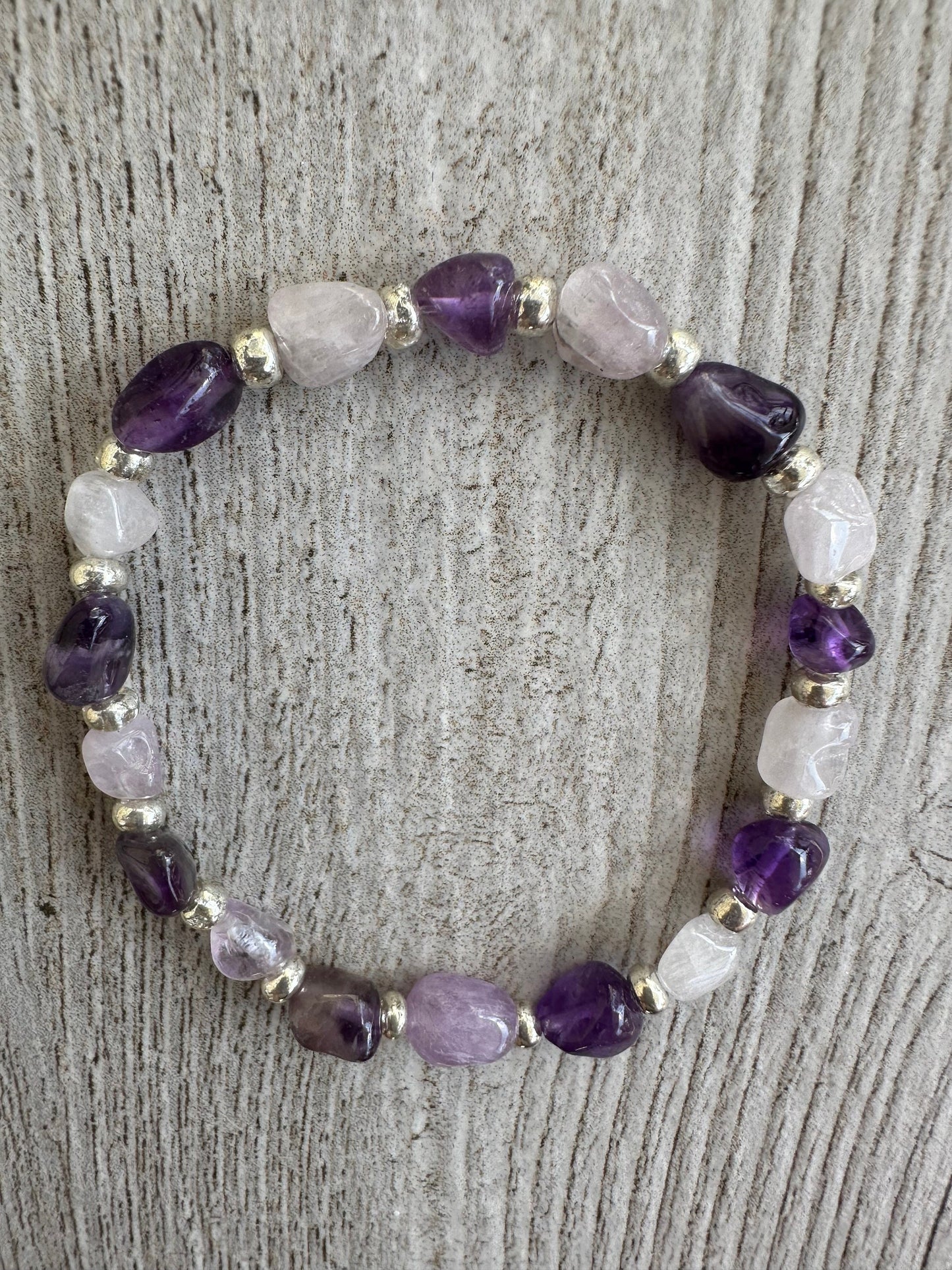 Calming, Spiritually Enhancing, Anxiety, Tranquility,  Depression, Emotional Balance, Trauma, Natural Amethyst Stretch Bracelet, Boho, 6.75”