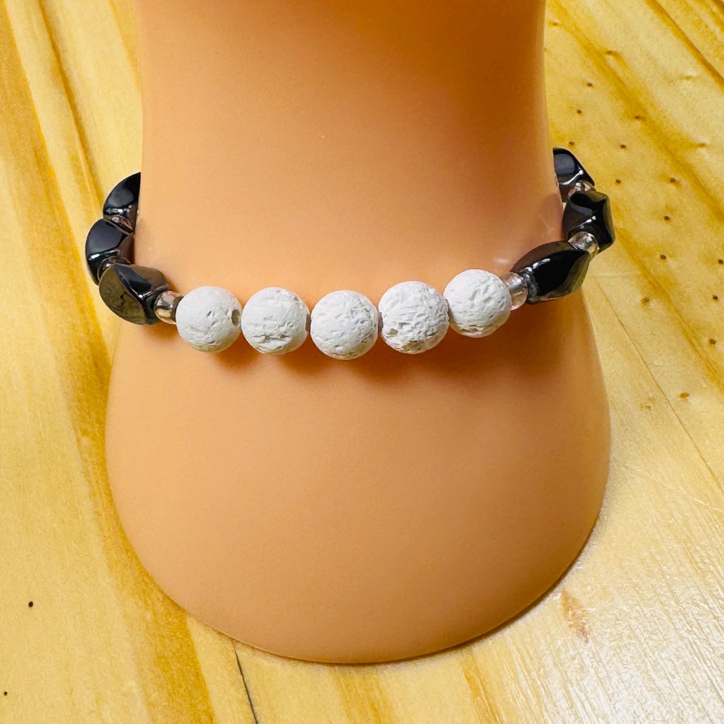 Courage Bracelet, Aromatherapy Diffuser Bracelet, Anxiety Bracelet, Heart Chakra, Spirituality, Strength, Hematite Stretch Bracelet, 6.5”