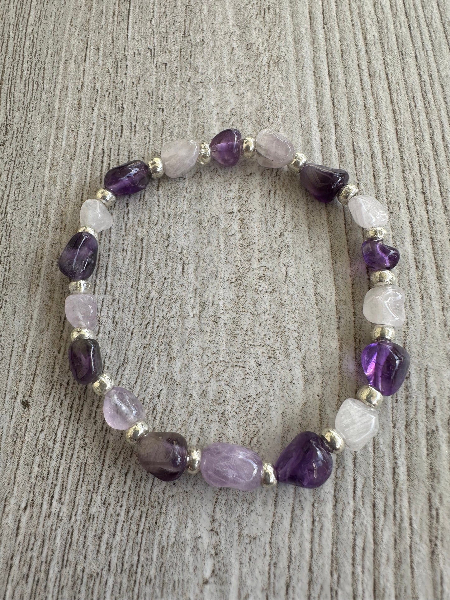 Calming, Spiritually Enhancing, Anxiety, Tranquility,  Depression, Emotional Balance, Trauma, Natural Amethyst Stretch Bracelet, Boho, 6.75”