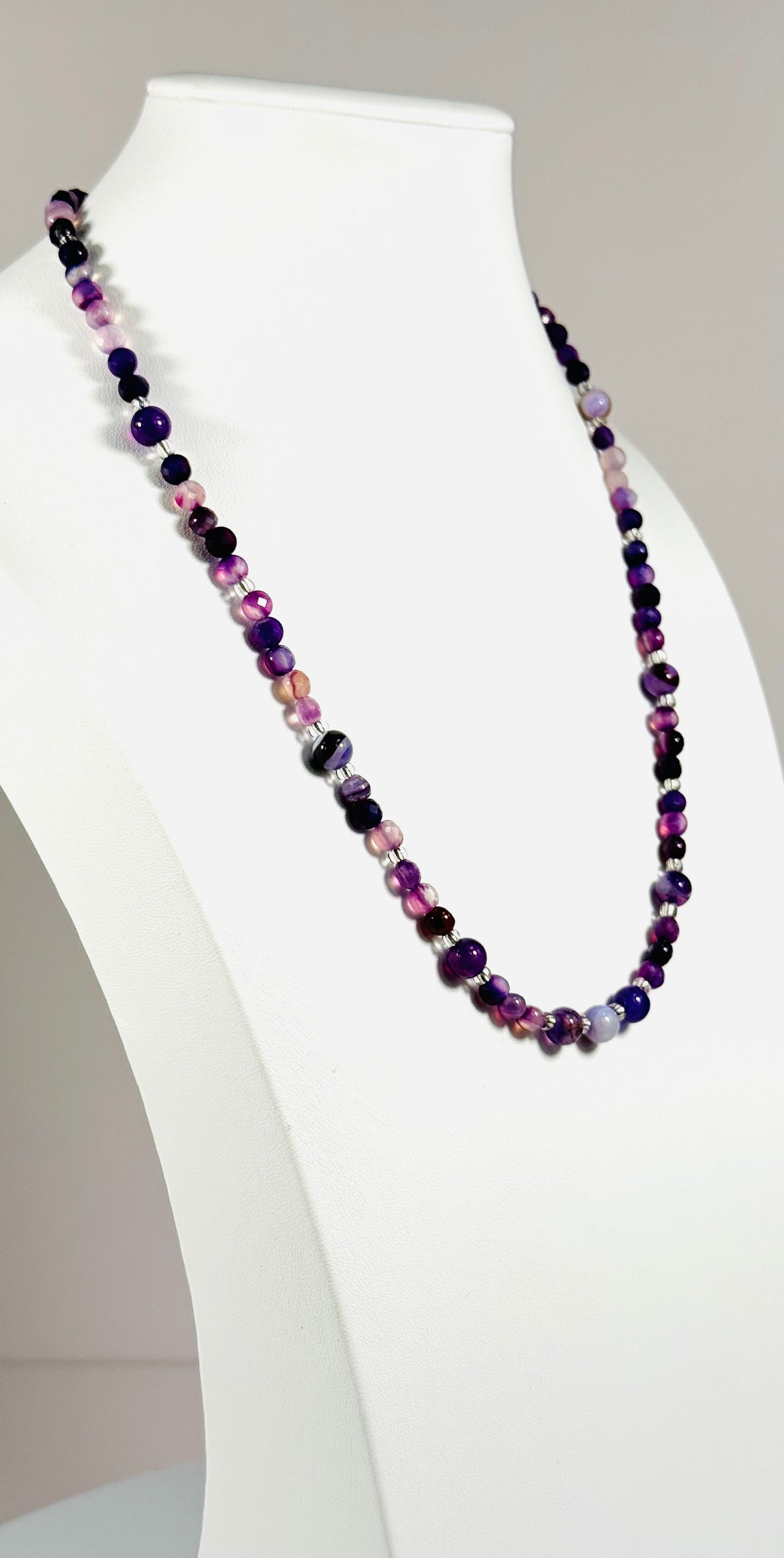 Minimalist, Purple Agate Necklace, Boho, Beaded Necklace, Bohemian, Handmade, Gift For Her, Unisex, Spiritually Enhancing, Creativity