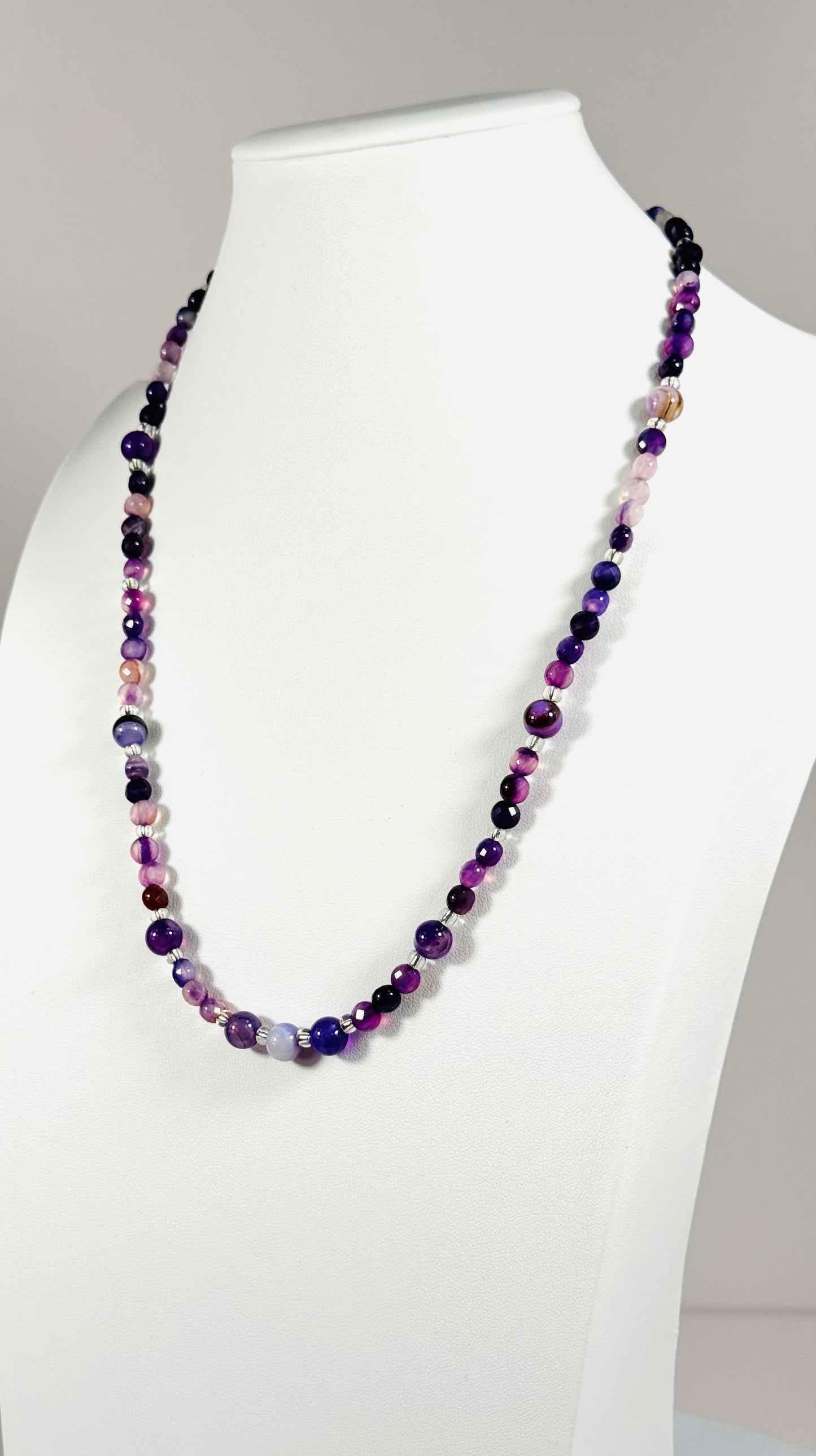 Minimalist, Purple Agate Necklace, Boho, Beaded Necklace, Bohemian, Handmade, Gift For Her, Unisex, Spiritually Enhancing, Creativity