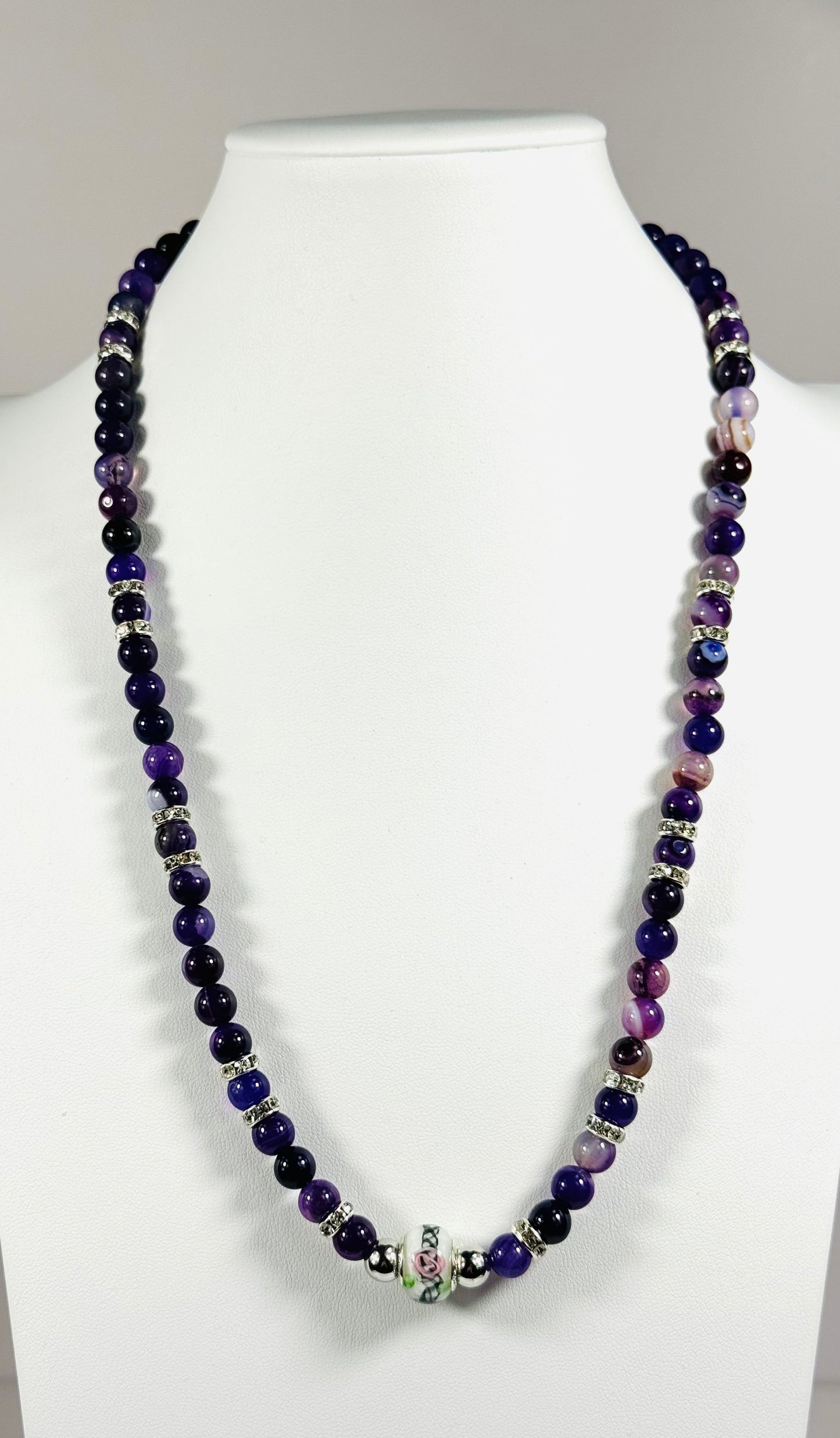 Purple Agate Necklace, Boho, Chunky, Gemstone, Beaded Necklace, Gift for Her, 25” Handmade,   Spiritually Enhancing Self Confidence Clarity