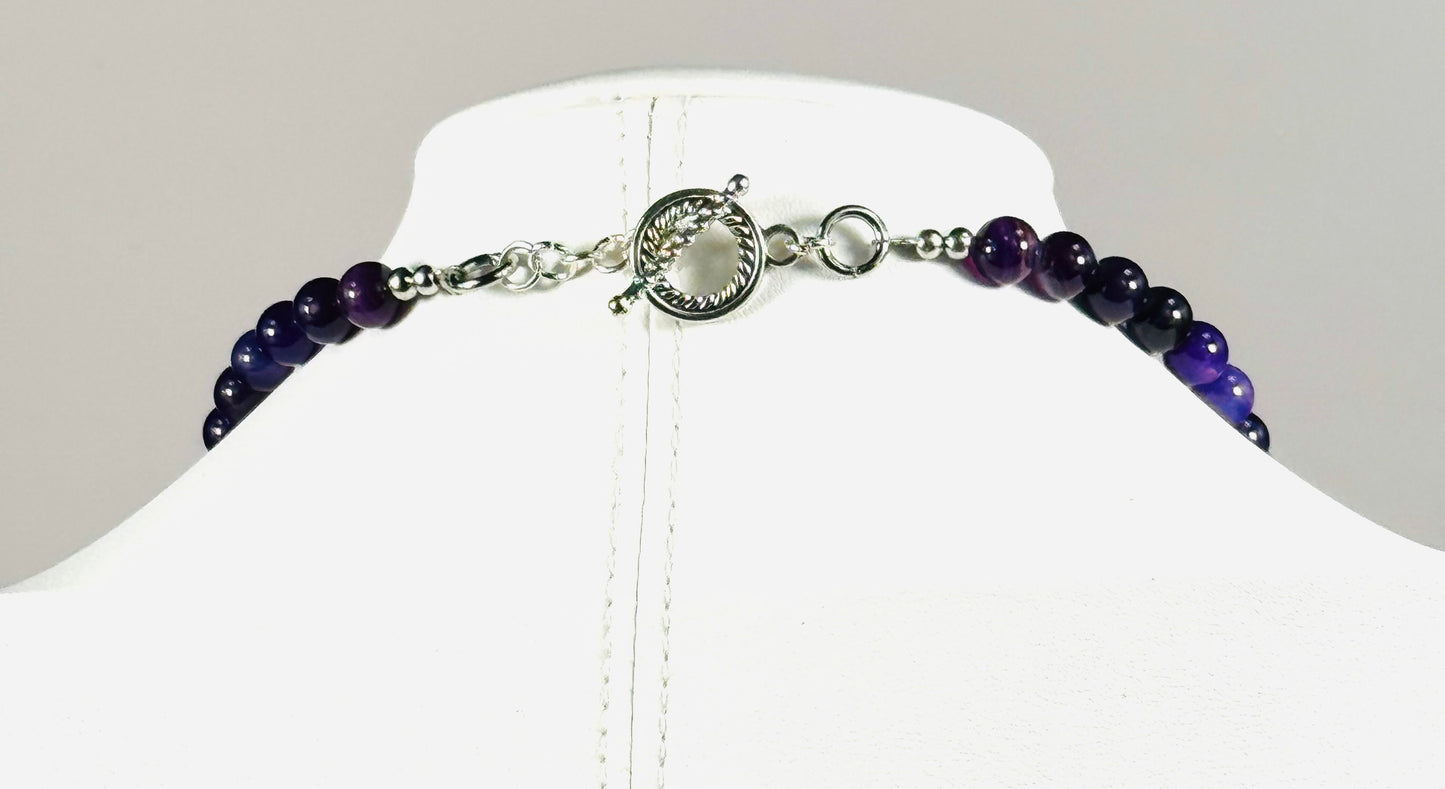 Purple Agate Necklace, Boho, Chunky, Gemstone, Beaded Necklace, Gift for Her, 25” Handmade,   Spiritually Enhancing Self Confidence Clarity