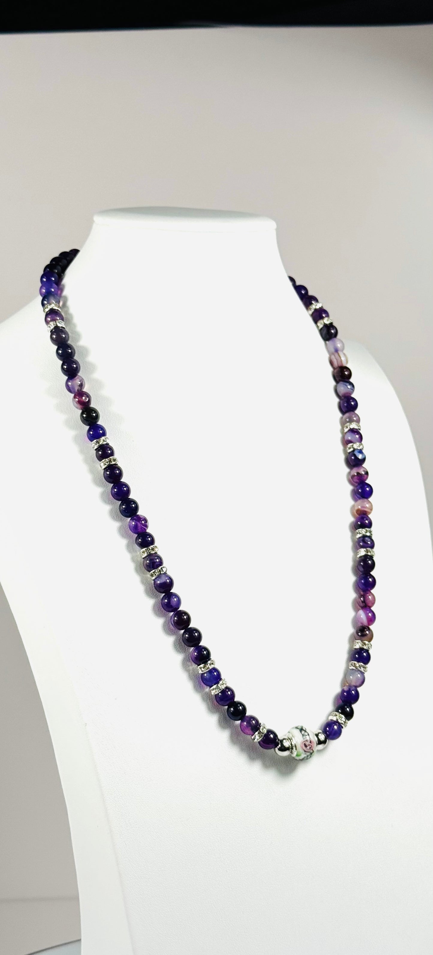 Purple Agate Necklace, Boho, Chunky, Gemstone, Beaded Necklace, Gift for Her, 25” Handmade,   Spiritually Enhancing Self Confidence Clarity