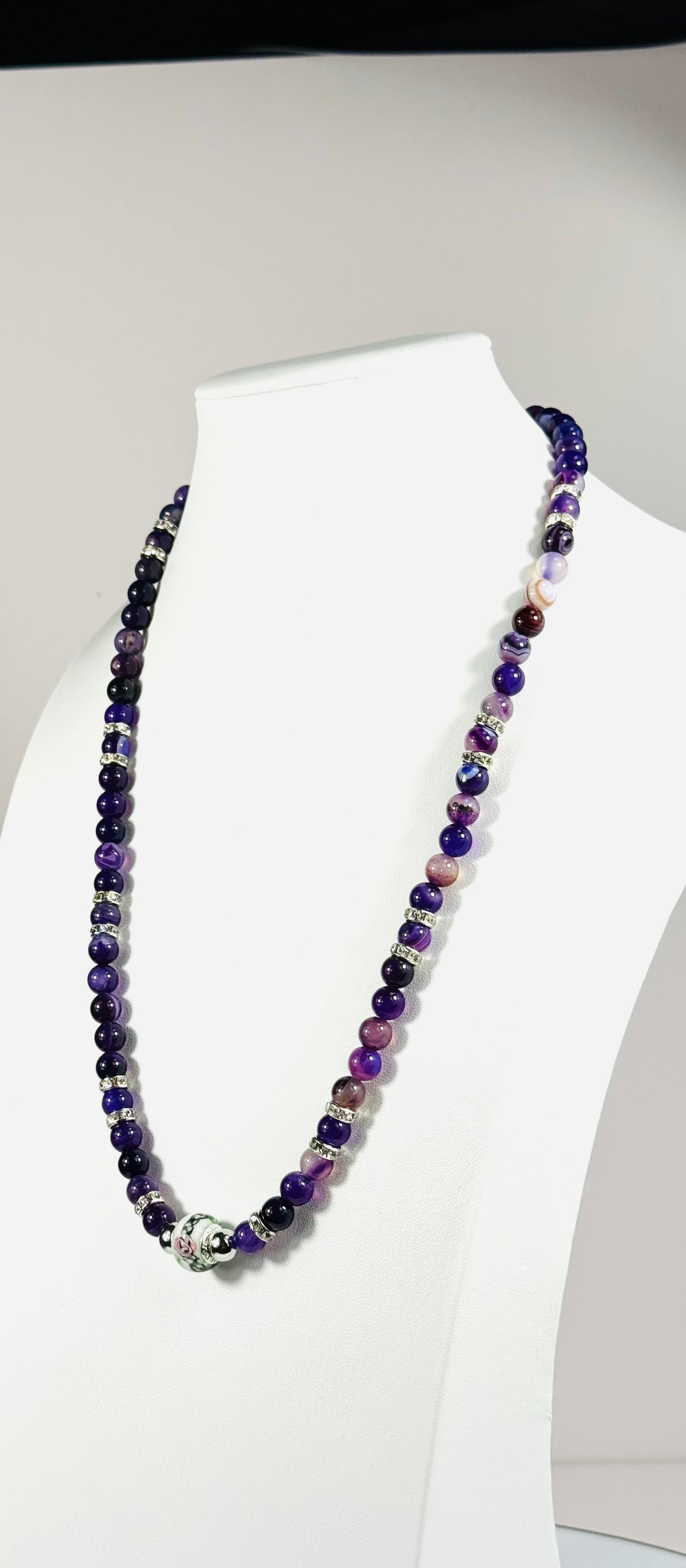 Purple Agate Necklace, Boho, Chunky, Gemstone, Beaded Necklace, Gift for Her, 25” Handmade,   Spiritually Enhancing Self Confidence Clarity
