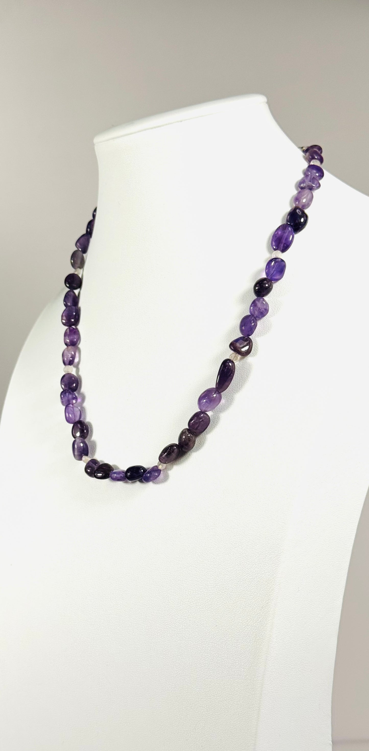 Purple Agate Necklace, Minimalist, Bohemian, Boho Beaded Necklace, Nugget Necklace, Gift for Her, Spiritually Enhancing, Confidence,  20”,