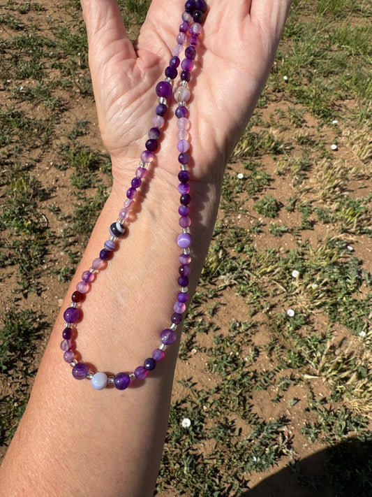 Minimalist, Purple Agate Necklace, Boho, Beaded Necklace, Bohemian, Handmade, Gift For Her, Unisex, Spiritually Enhancing, Creativity