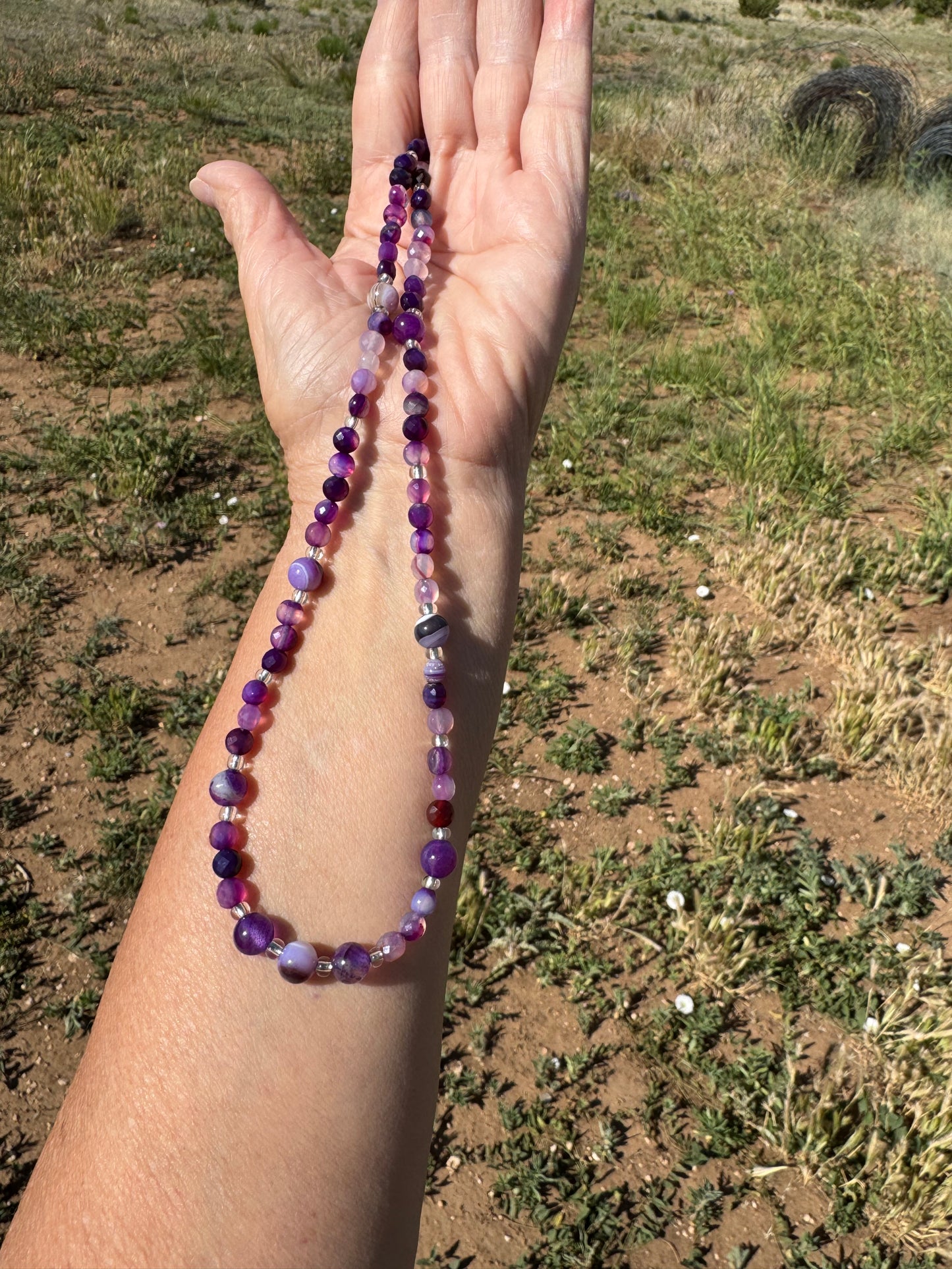 Minimalist, Purple Agate Necklace, Boho, Beaded Necklace, Bohemian, Handmade, Gift For Her, Unisex, Spiritually Enhancing, Creativity